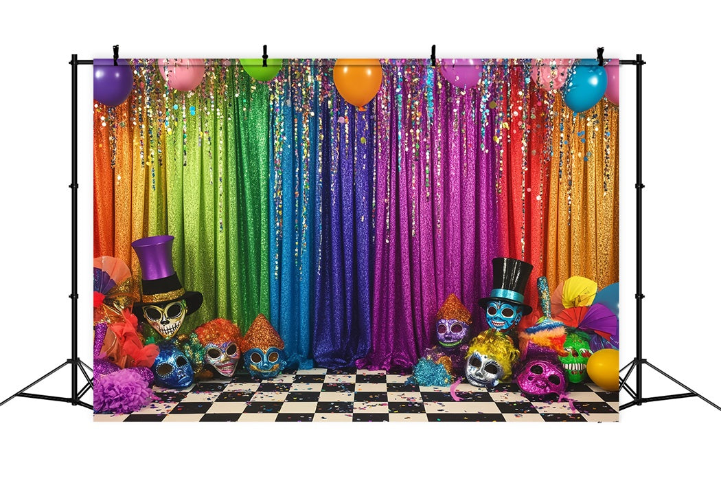 Mask Carnival Backdrop Rainbow Glitter Stage Mask Carnival Backdrop Ideas TWW59-3