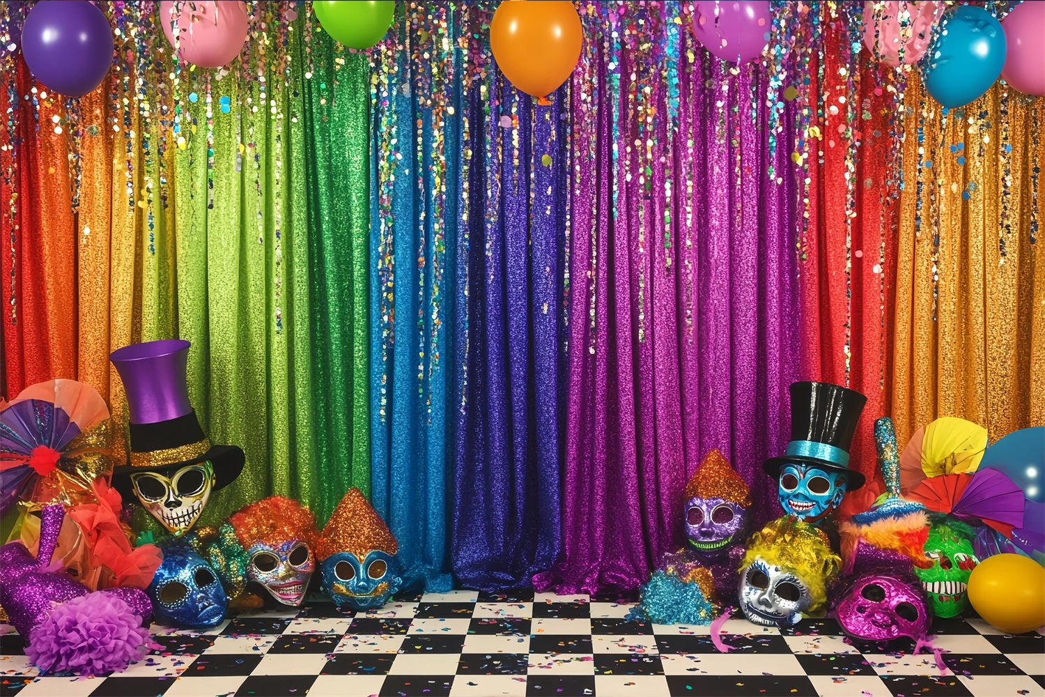Mask Carnival Backdrop Rainbow Glitter Stage Mask Carnival Backdrop Ideas TWW59-3