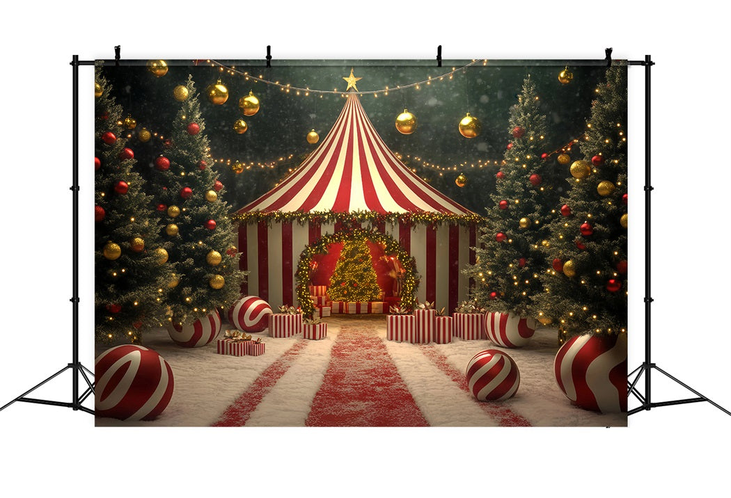 Christmas Circus Backdrop Christmas Tree Candy Circus Tent Carnival Backdrop TWW59-33
