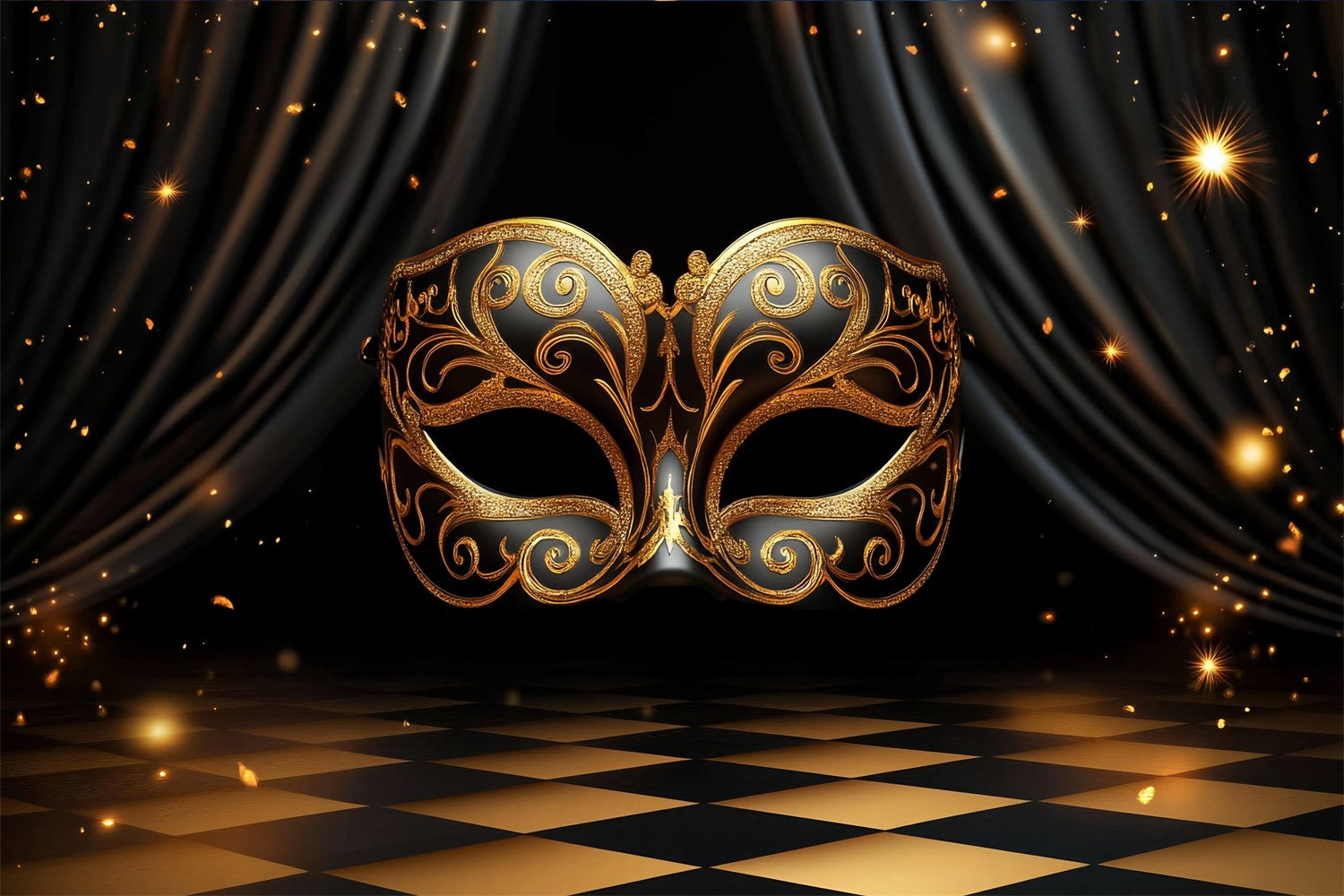 Mask Carnival Backdrop Golden Ornate Masquerade Carnival Backdrop Ideas TWW59-4