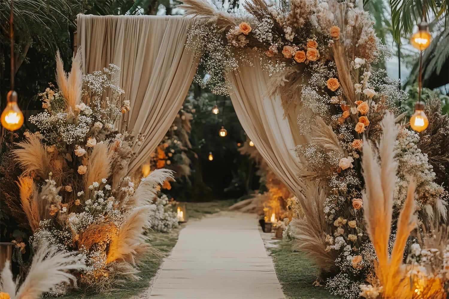 Wedding Boho Backdrop Bohemian Pampas Aisle Entrance Wedding Backdrop TWW59-45