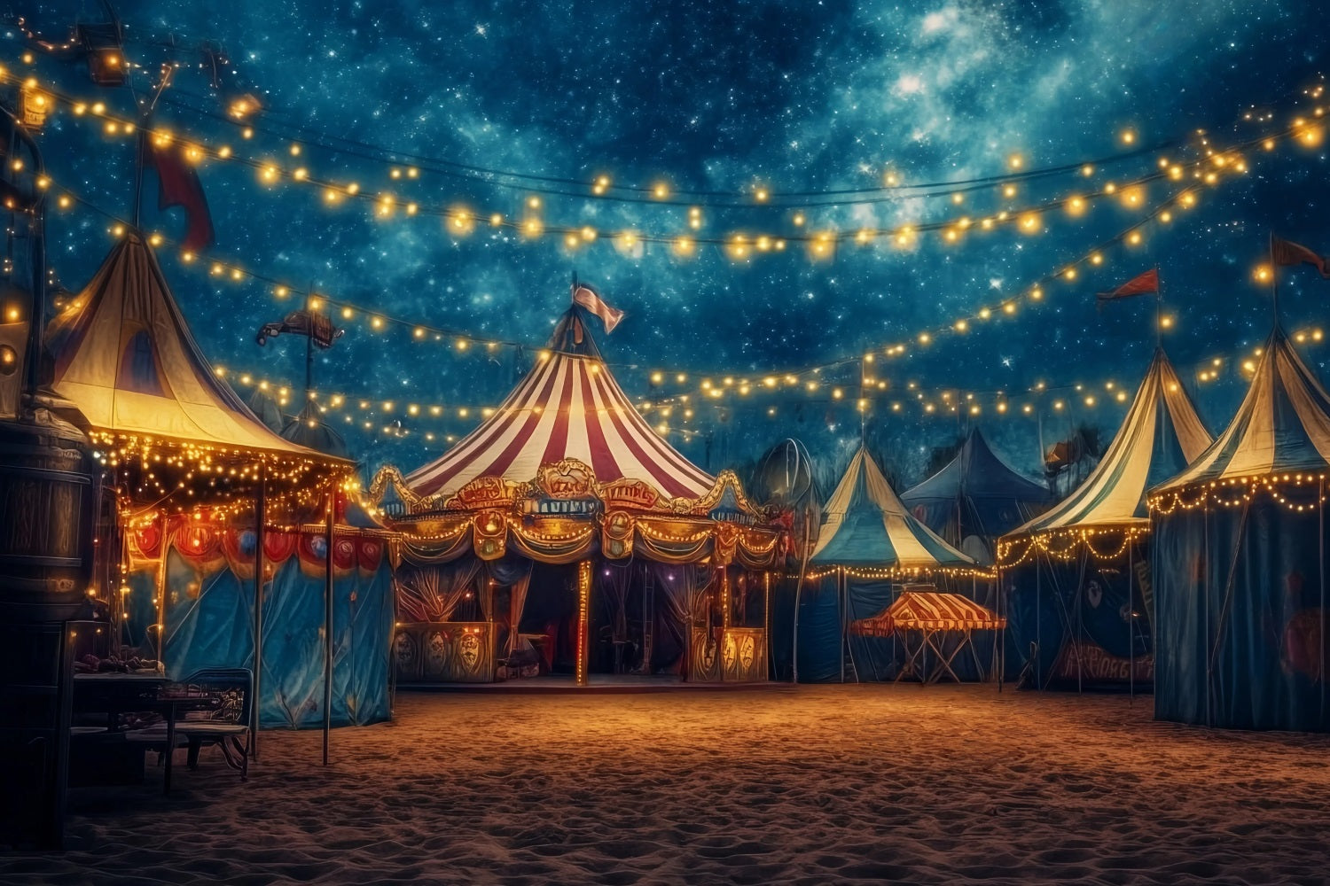 Carnival Tent Backdrop Starry Night Festive Lights Photography Circus Backdrop TWW59-5