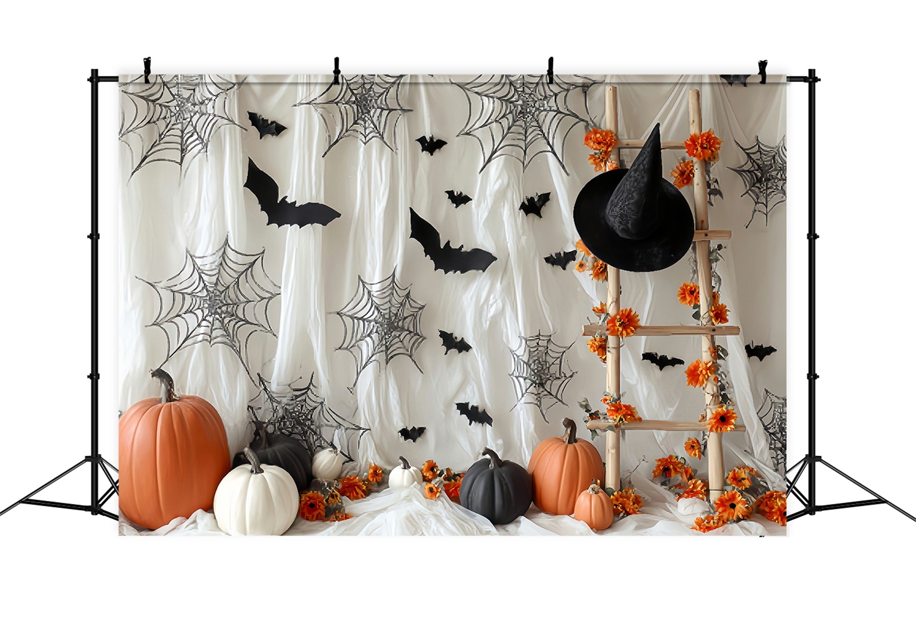 Halloween Bat Backdrop Pumpkin Spider Web Ladder Halloween Photo Backdrop TWW59-62