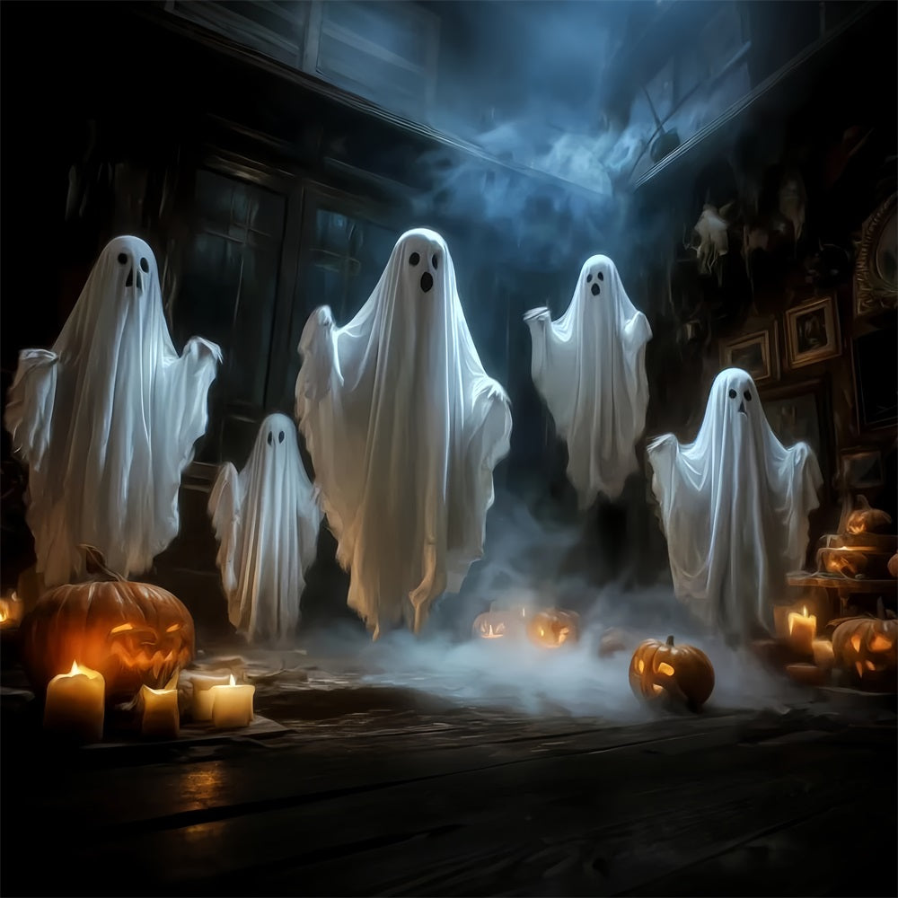 Halloween Ghost Backdrop Floating Ghosts Candle Pumpkins Spooky Halloween Backdrop TWW59-65
