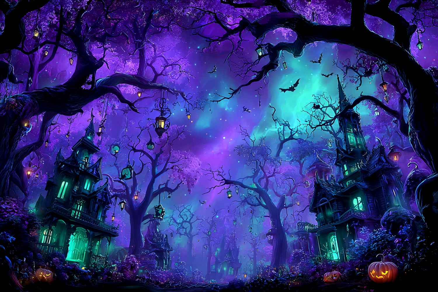 Halloween Color Backdrop Enchanted Purple Haunted Forest Halloween Backdrop Ideas TWW59-66