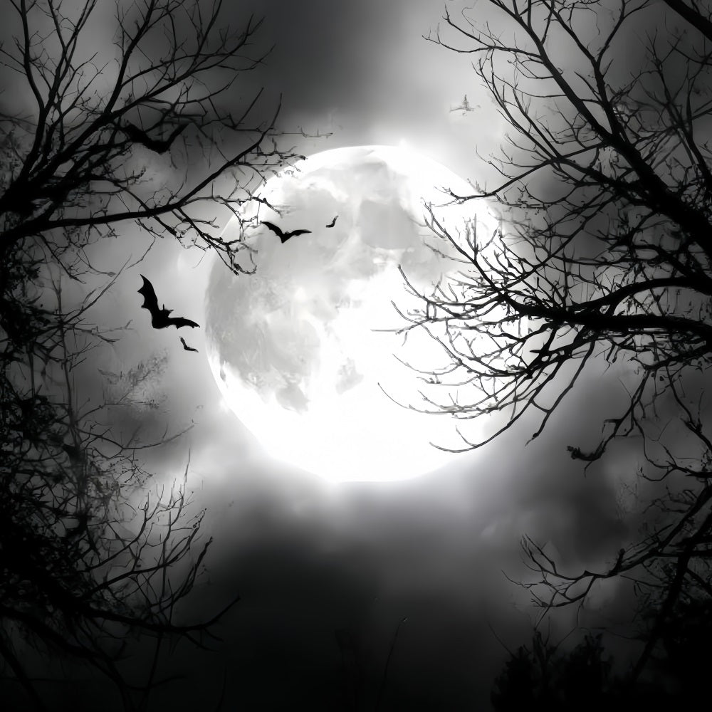 Halloween Moon Backdrop Full Moon Flying Bats Halloween Photography Backdrop TWW59-67