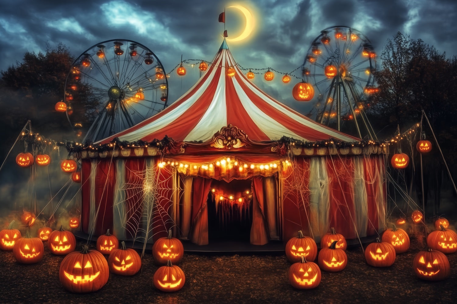 Halloween Circus Backdrop Pumpkin Lantern Haunted Tent Circus Backdrop TWW59-7