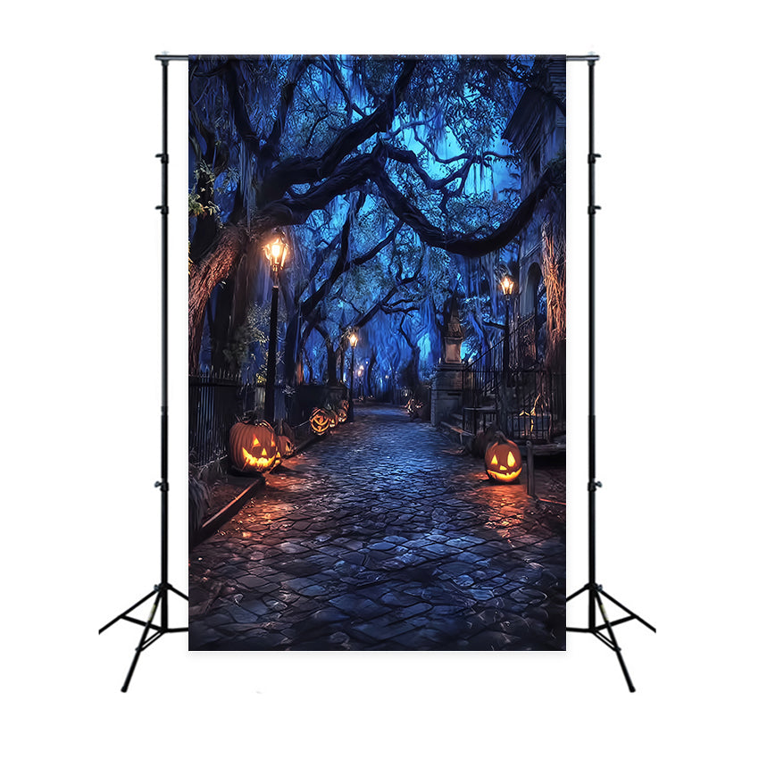 Halloween Haunted Forest Backdrop Spooky Pumpkin Lantern Street Halloween Backdrops TWW59-70