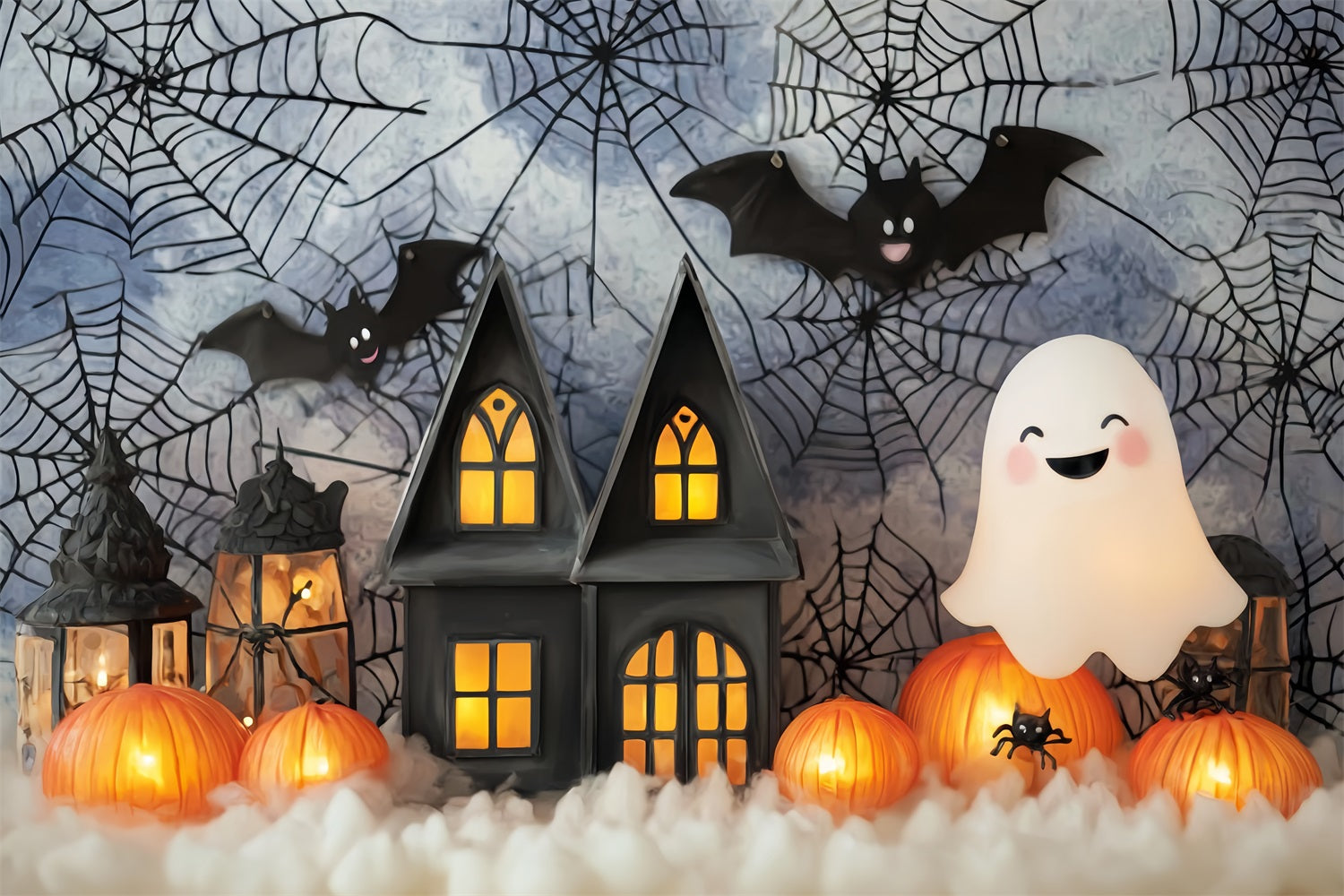 Halloween Bat Backdrop Cute Ghost Pumpkin Lantern Halloween Backdrop Ideas TWW59-71