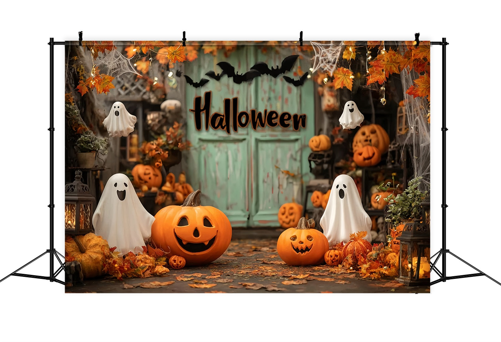 Halloween Ghost Backdrop Smiling Pumpkins Autumn Ghosts Halloween Photography Backdrop TWW59-72
