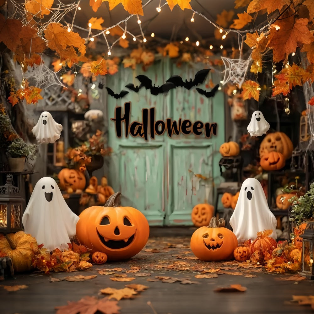 Halloween Ghost Backdrop Smiling Pumpkins Autumn Ghosts Halloween Photography Backdrop TWW59-72