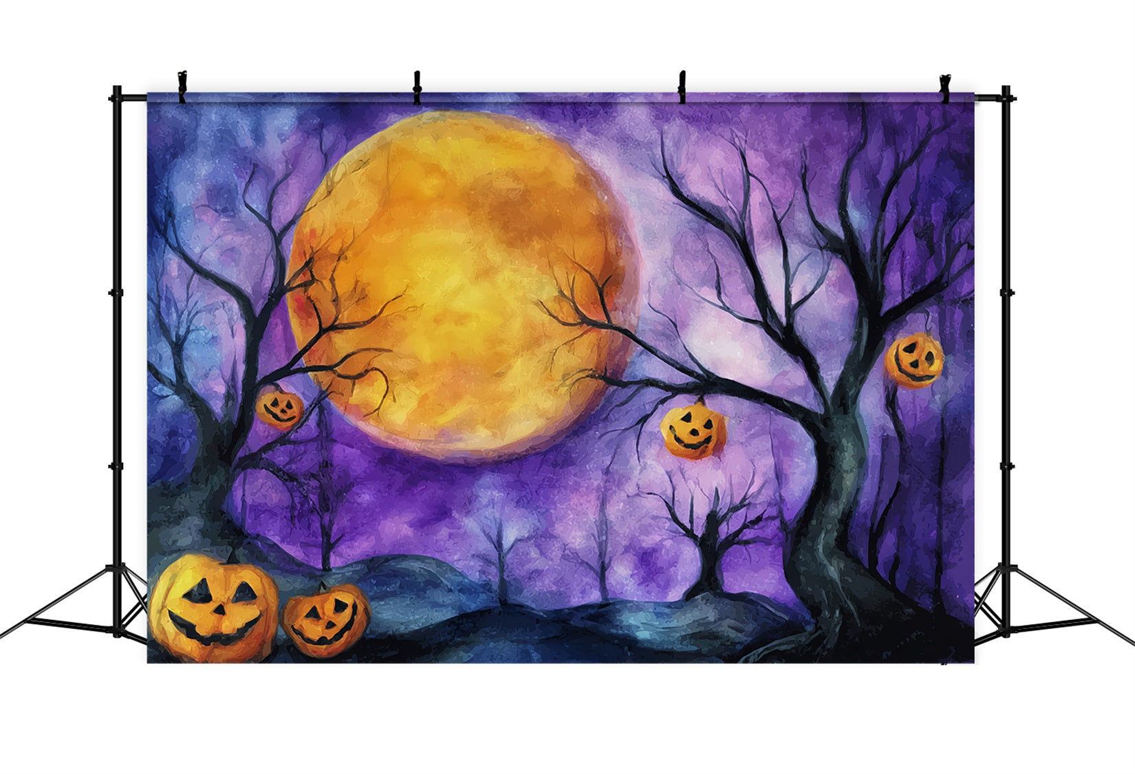 Halloween Moon Backdrop Pumpkin Moonlit Purple Sky Halloween Backdrops TWW59-74