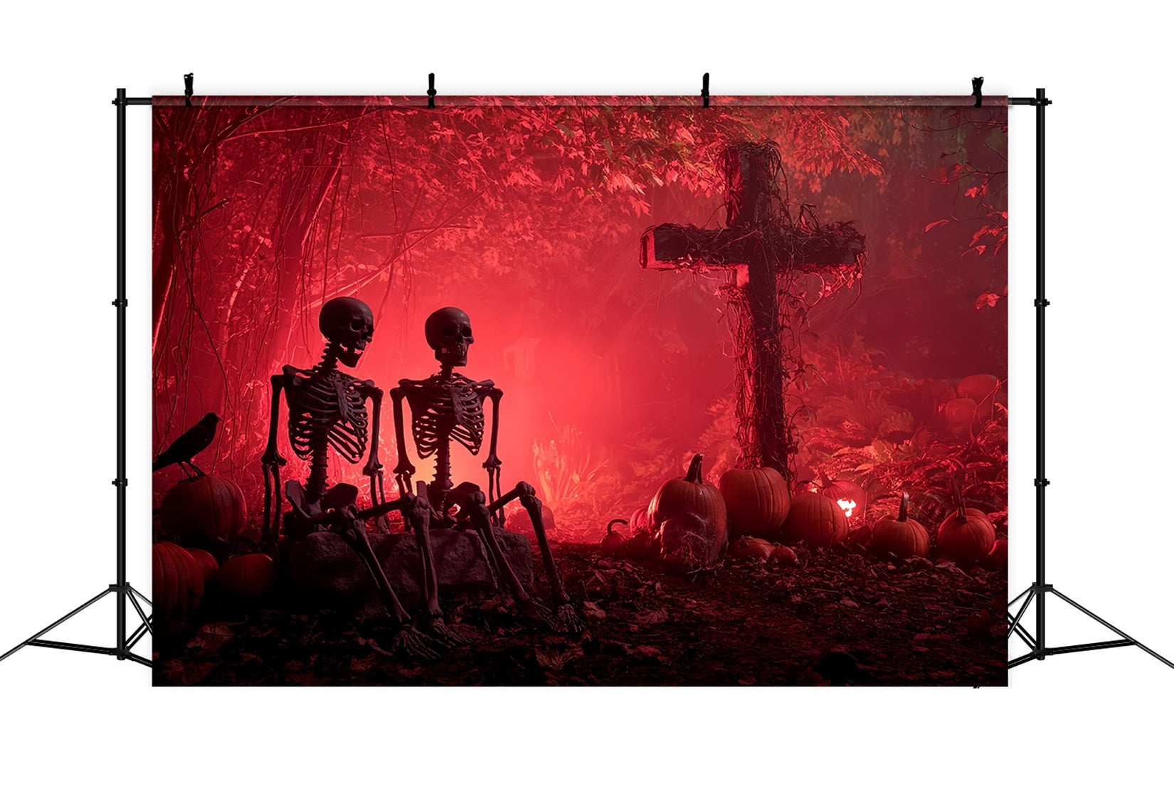 Halloween Scary Backdrop Skeleton Graveyard Red Glow Spooky Halloween Backdrop TWW59-75