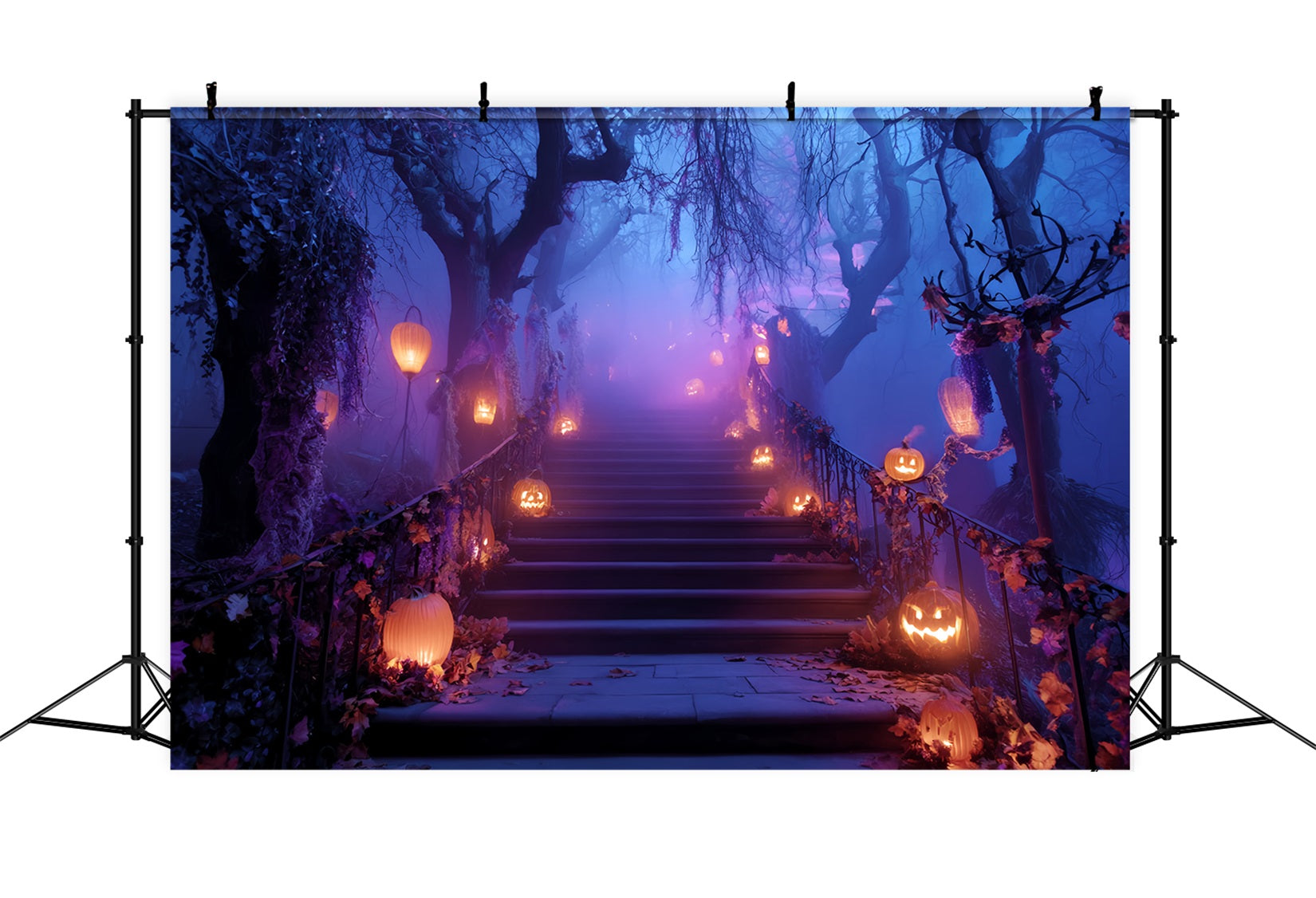 Halloween Color Backdrop Pumpkin Lantern Stairway Path Scary Halloween Backdrops TWW59-76