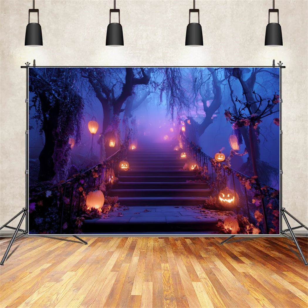 Halloween Color Backdrop Pumpkin Lantern Stairway Path Scary Halloween Backdrops TWW59-76