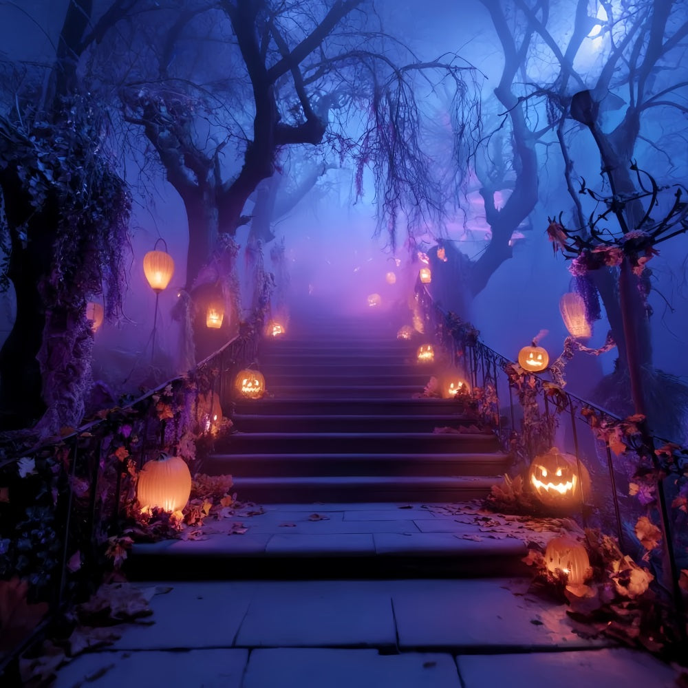 Halloween Color Backdrop Pumpkin Lantern Stairway Path Scary Halloween Backdrops TWW59-76