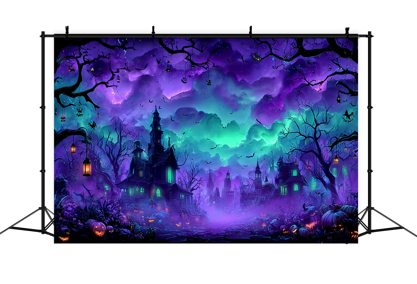 Halloween Color Backdrop Haunted Village Misty Night Halloween Photo Backdrop TWW59-77