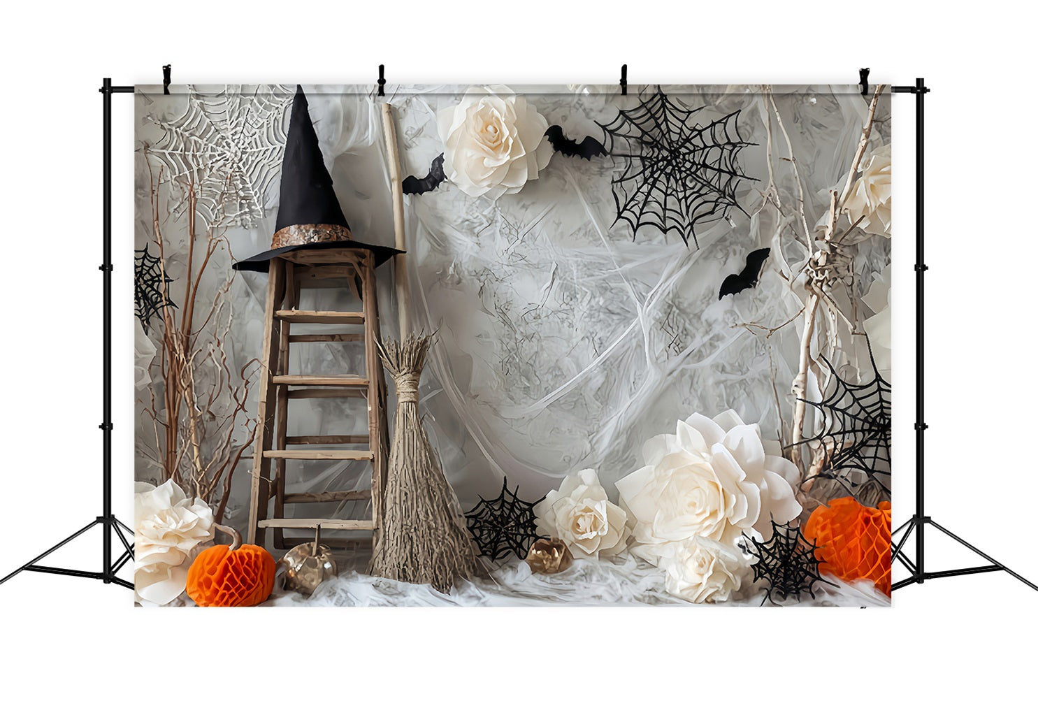 Halloween Spider Backdrop Witch Ladder Bats Flower Halloween Photography Backdrop TWW59-78
