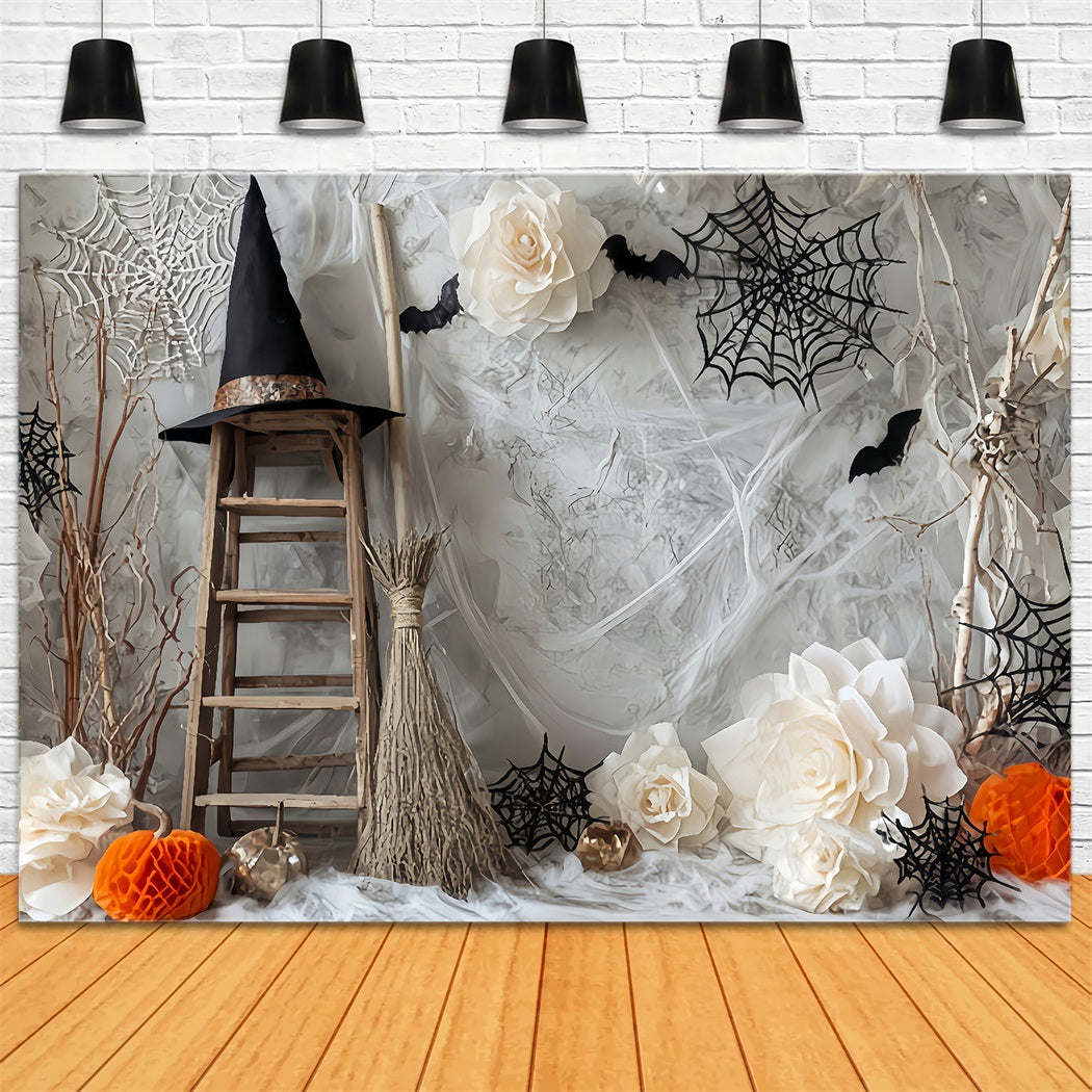 Halloween Spider Backdrop Witch Ladder Bats Flower Halloween Photography Backdrop TWW59-78