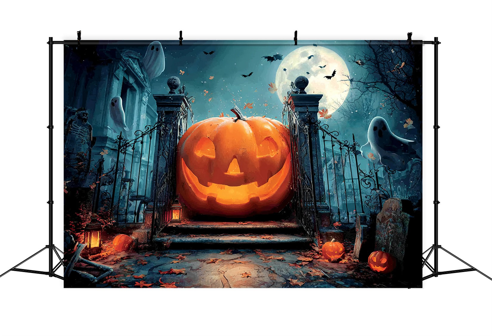 Halloween Creepy Backdrop Giant Pumpkin Ghostly Gate Halloween Backdrop Ideas TWW59-79
