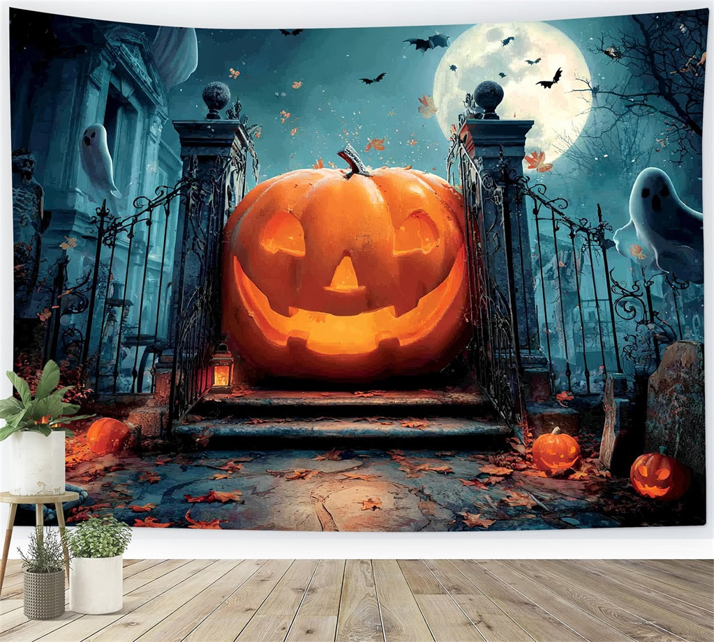 Halloween Creepy Backdrop Giant Pumpkin Ghostly Gate Halloween Backdrop Ideas TWW59-79