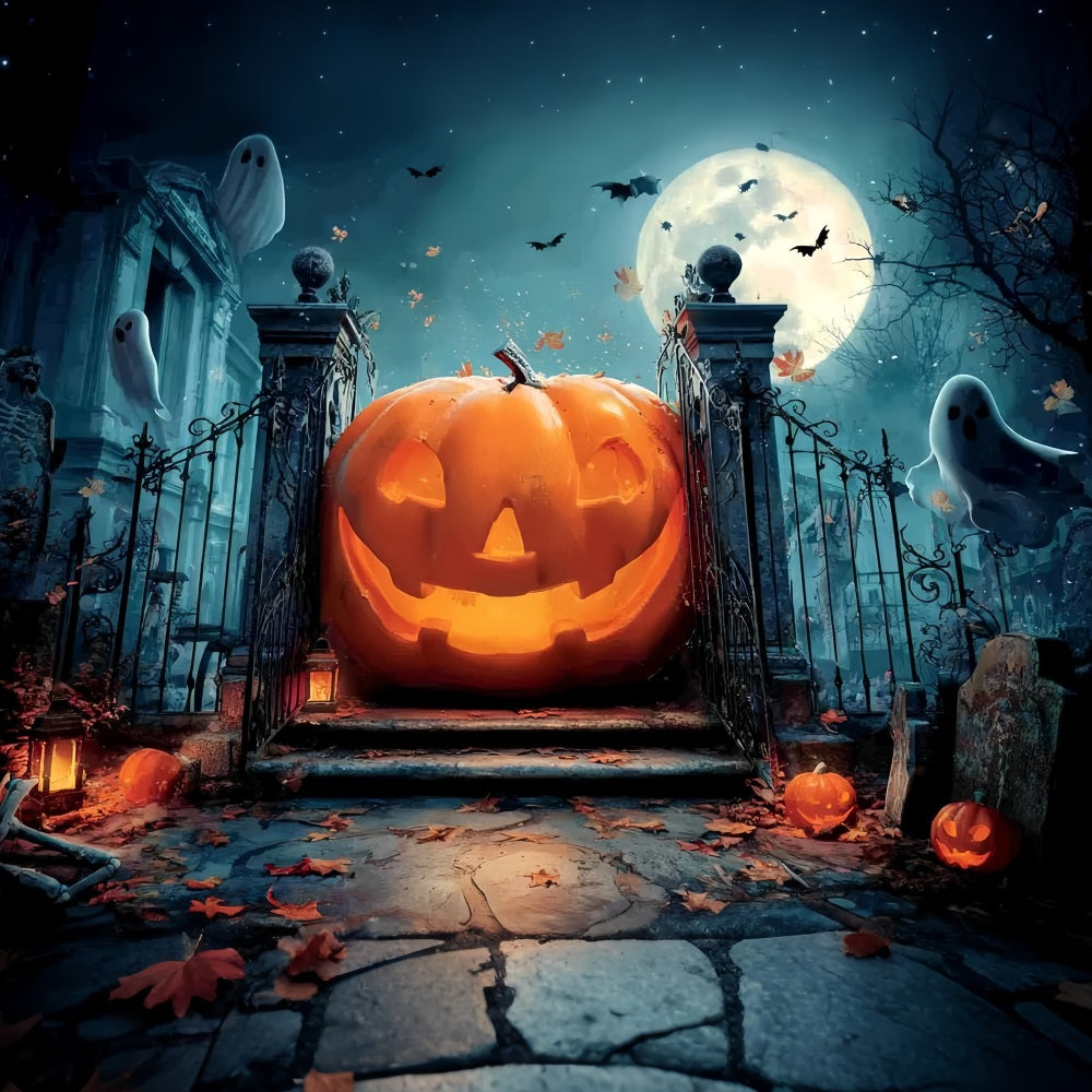 Halloween Creepy Backdrop Giant Pumpkin Ghostly Gate Halloween Backdrop Ideas TWW59-79