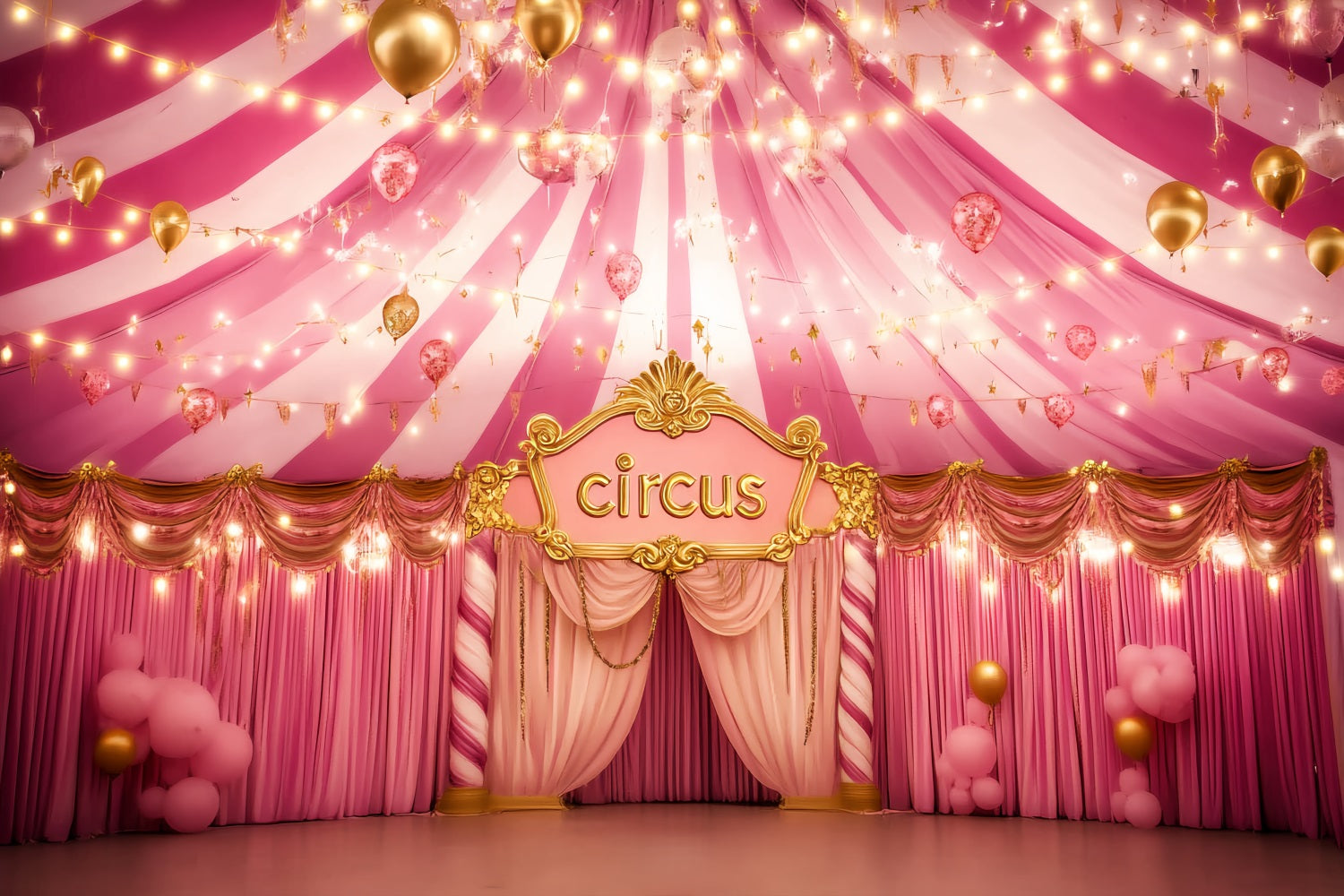 Carnival Tent Backdrop Pink Golden Glamour Hall Pink Circus Backdrop TWW59-8
