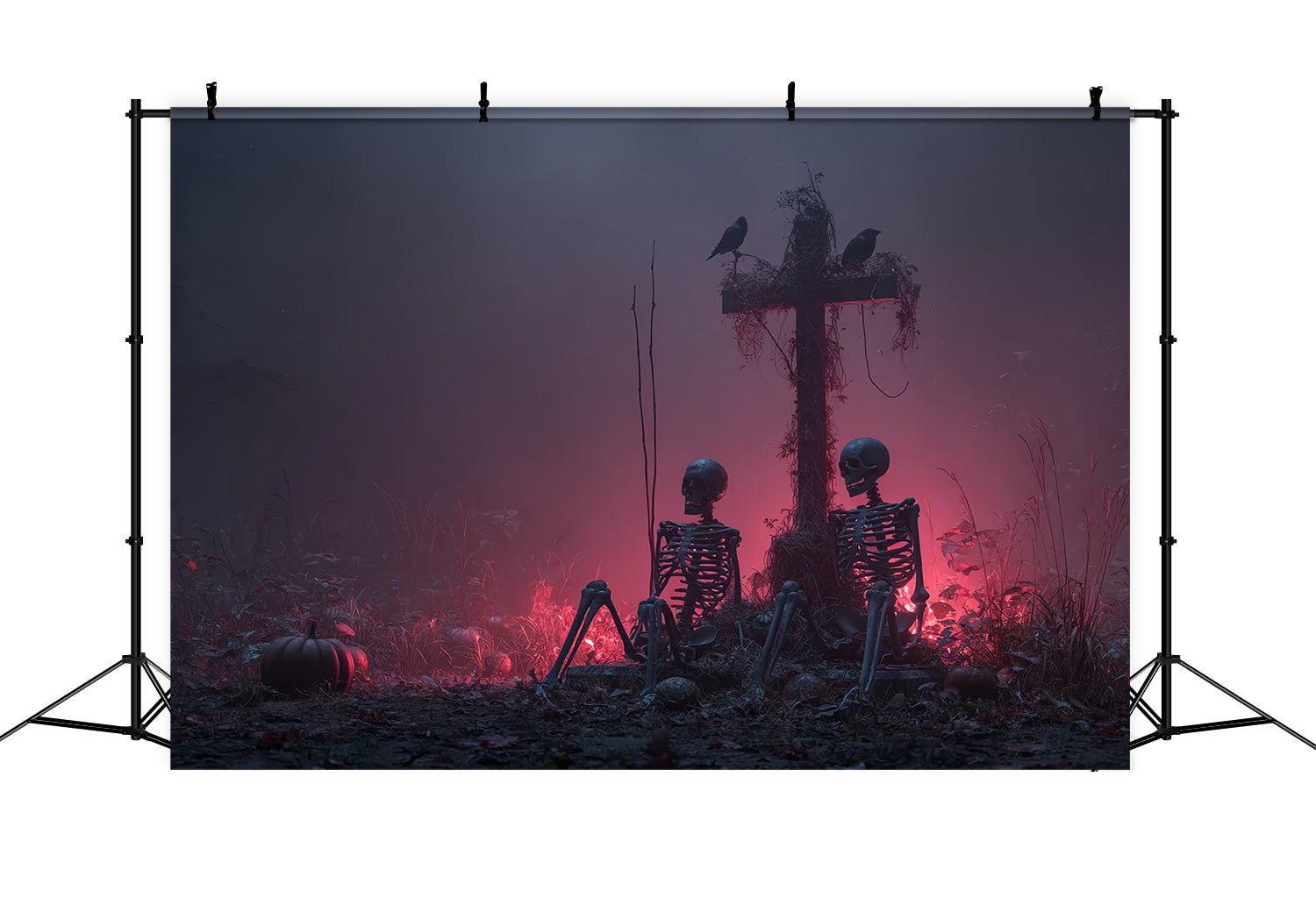 Halloween Horror Backdrop Skeletons Cross Red Mist Scary Halloween Backdrops TWW59-80