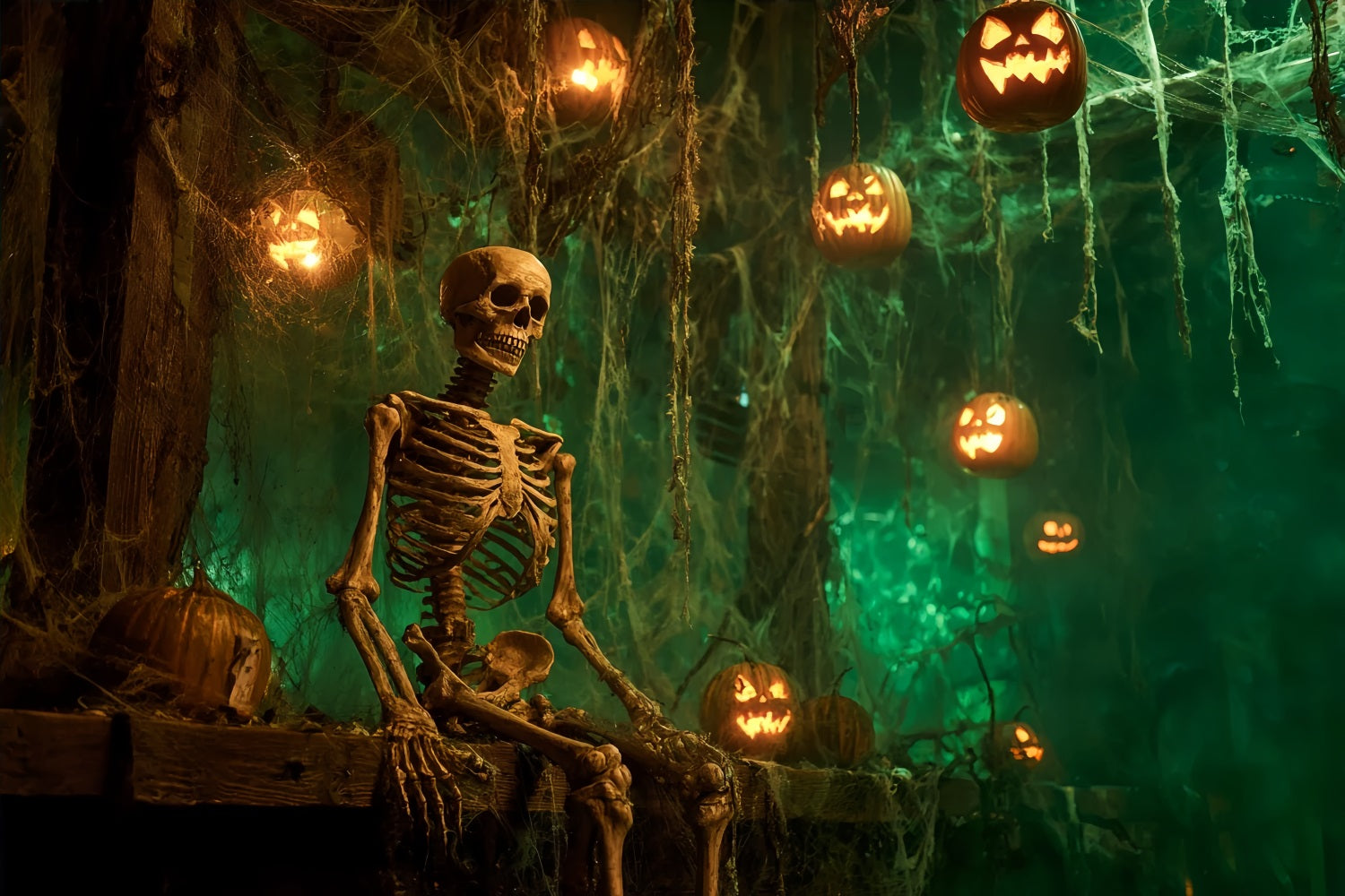 Halloween Scary Backdrop Skeleton Lantern Haunted Forest Spooky Halloween Backdrop TWW59-82