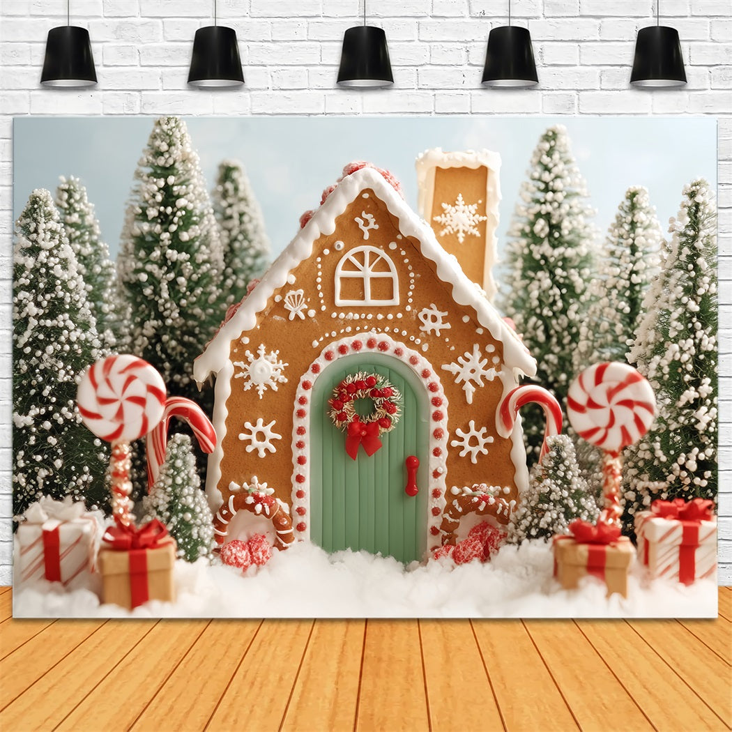 Gingerbread House Backdrop Candy Forest Gingerbread House Christmas Backdrops for Photography TWW59-89