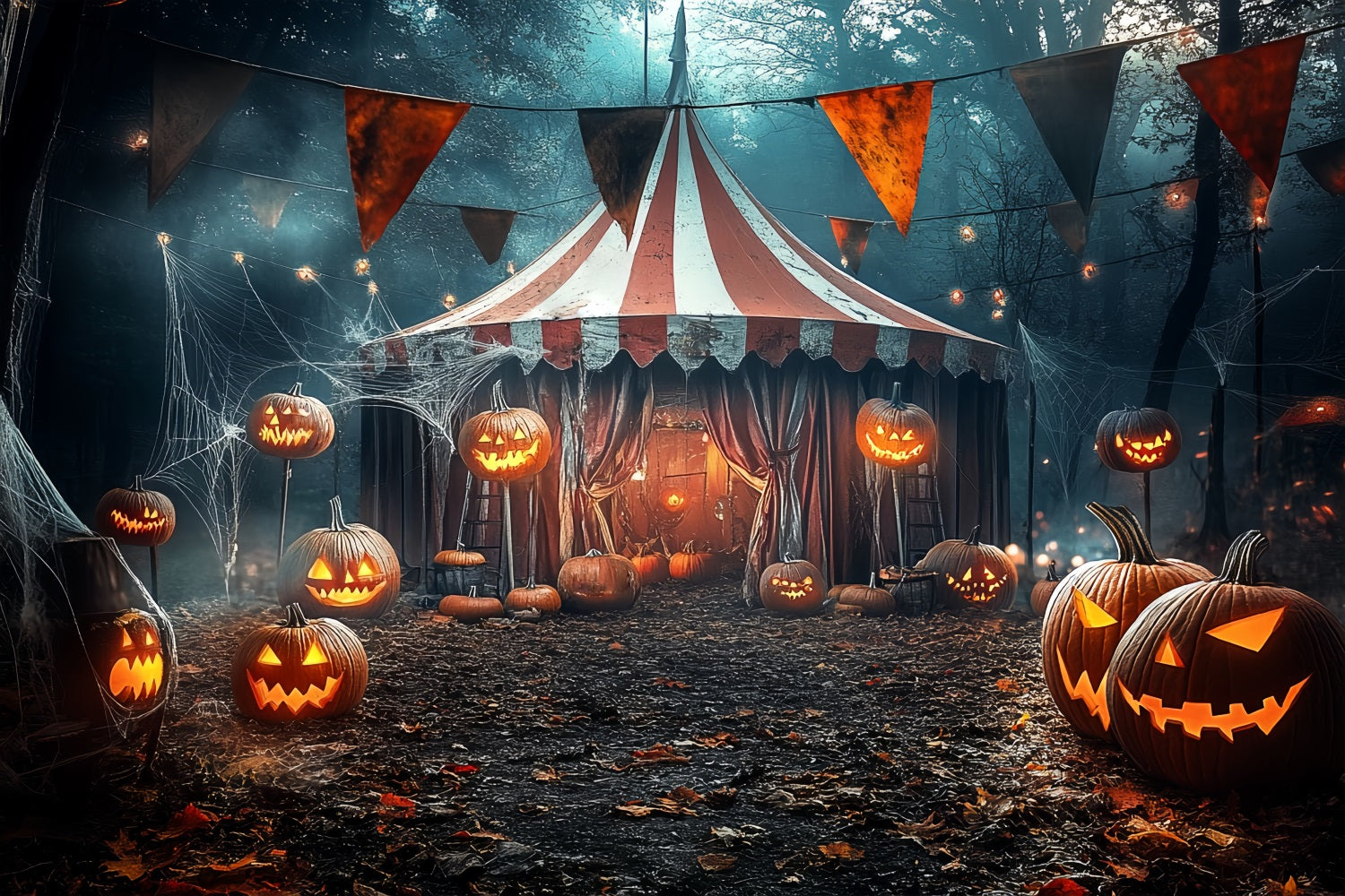 Halloween Circus Backdrop Pumpkin Lantern Spooky Tent Circus Backdrop TWW59-9