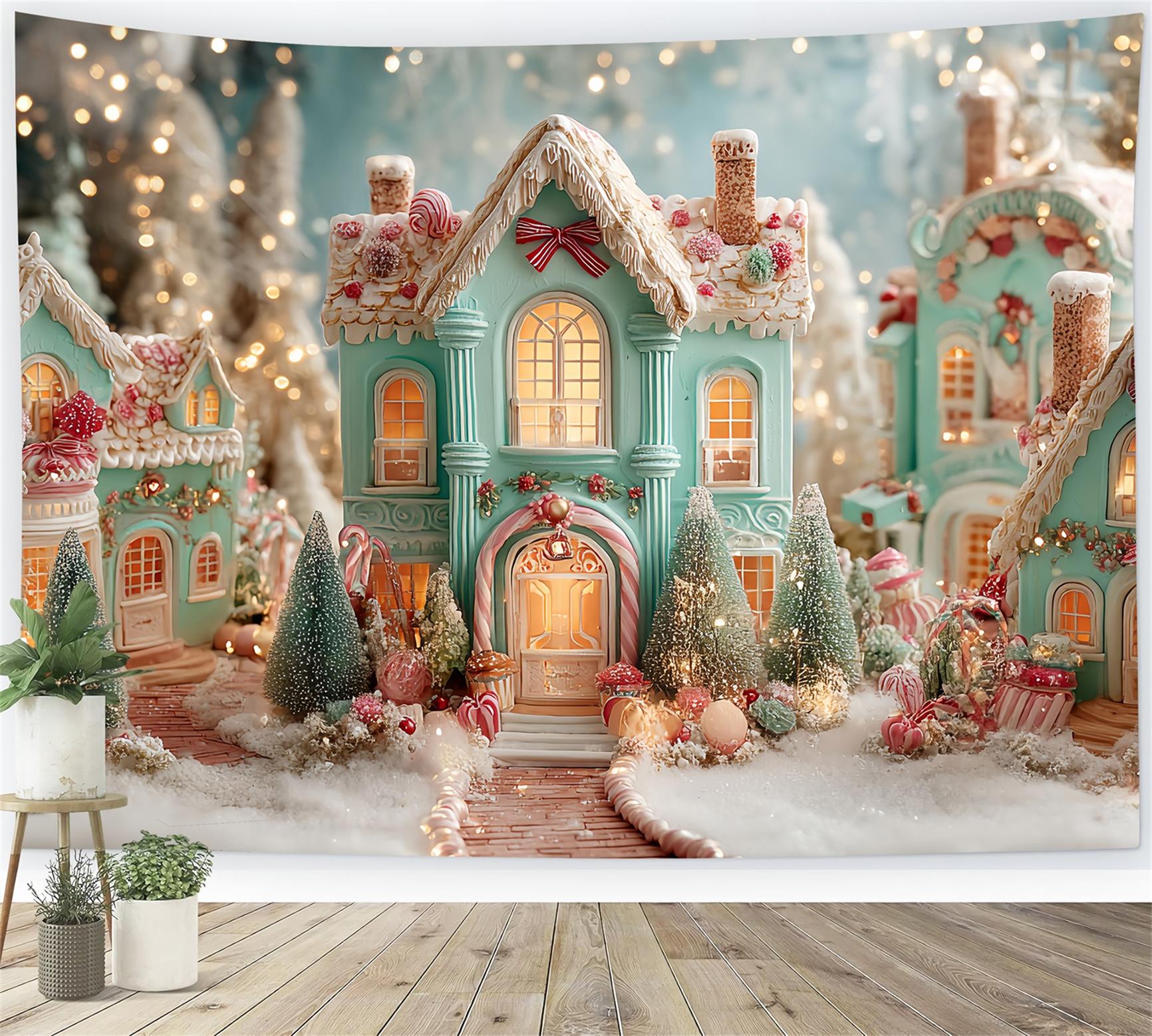 Gingerbread House Backdrop Candy Village Gingerbread Homes Christmas Backdrop Ideas TWW59-94