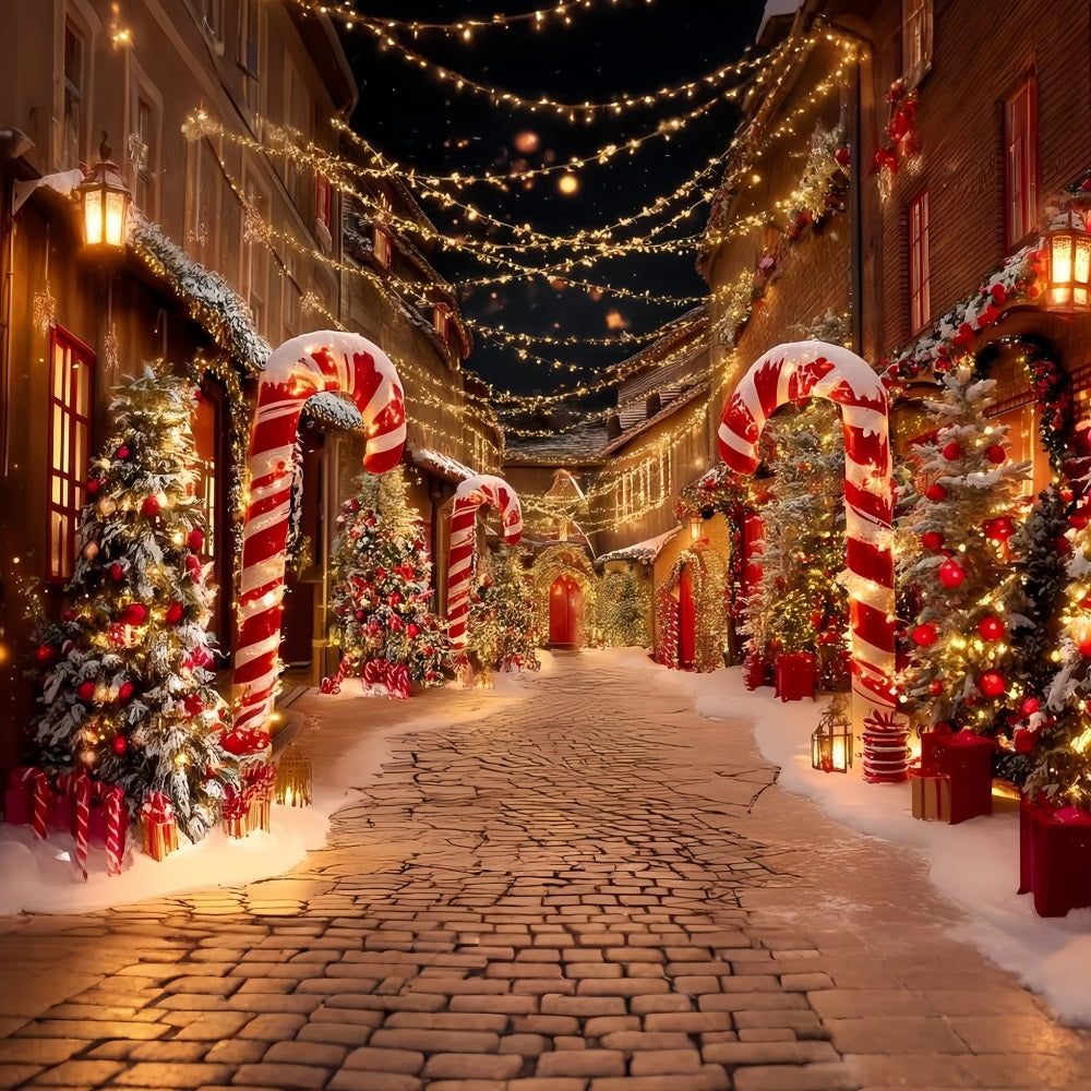 Christmas Village Backdrop Candy Cane Street Christmas Photography Backdrops TWW59-95