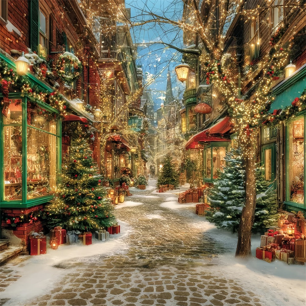 Christmas Village Backdrop Sparkling Street Lights Christmas Backdrops for Photos TWW59-97