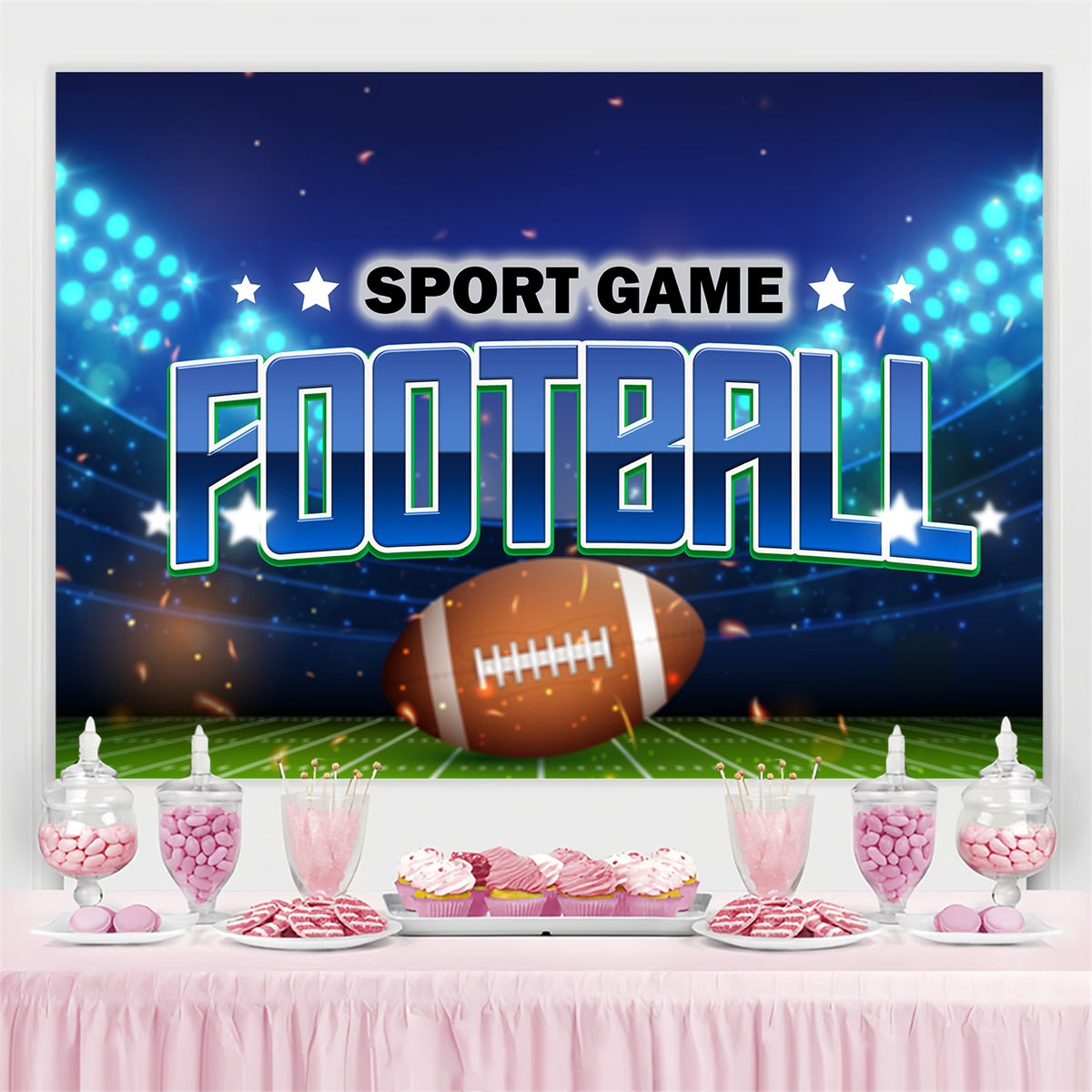 Football Stadium Backdrop Night Lights Game Sports Event Backdrop TWW6-15