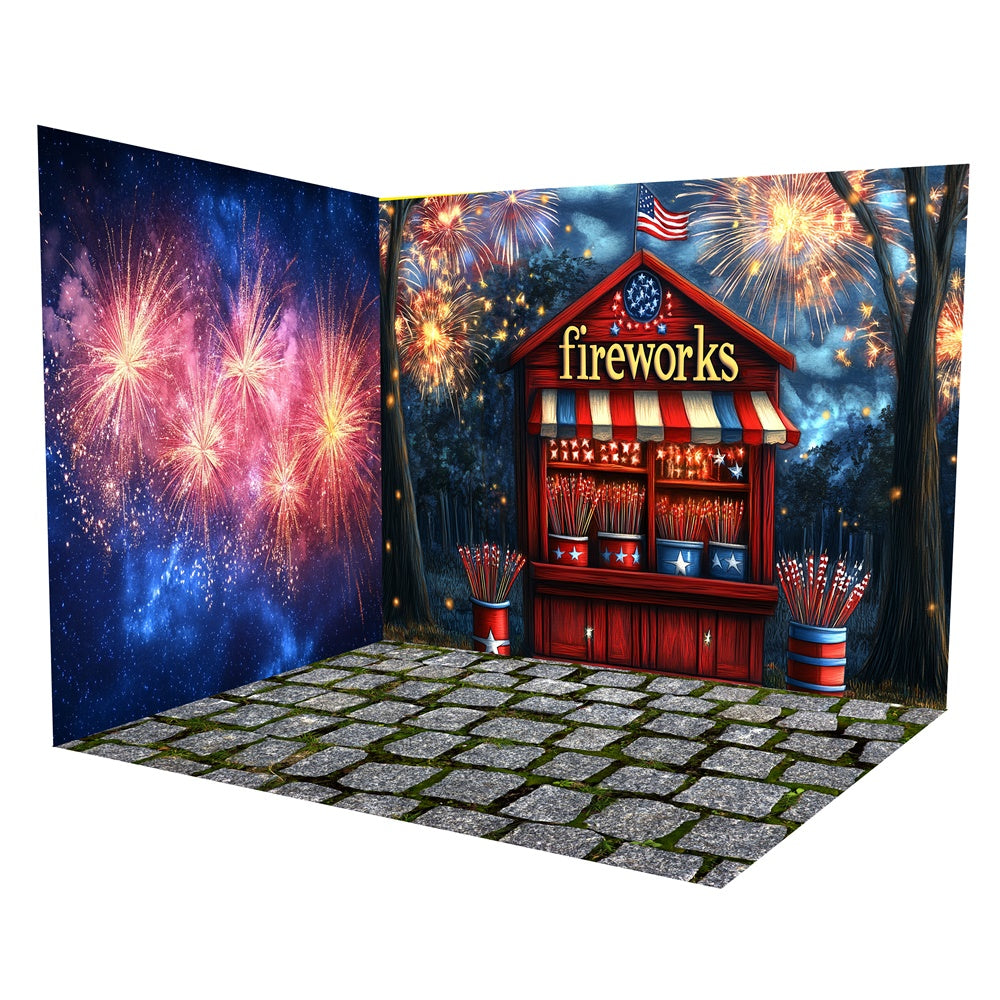 4th of July Backdrops Forest Fireworks Booth Backdrop Room Set TWW6-34
