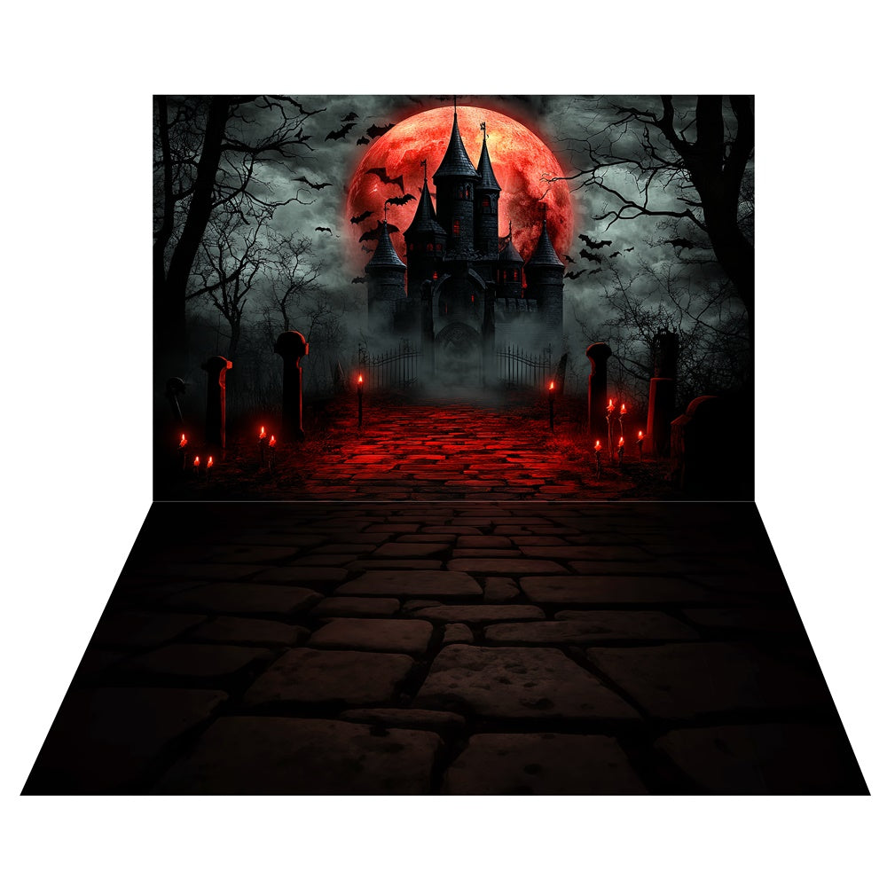 Blood Moon Castle Backdrop+Cobble Stone Floor Backdrop TWW6-51