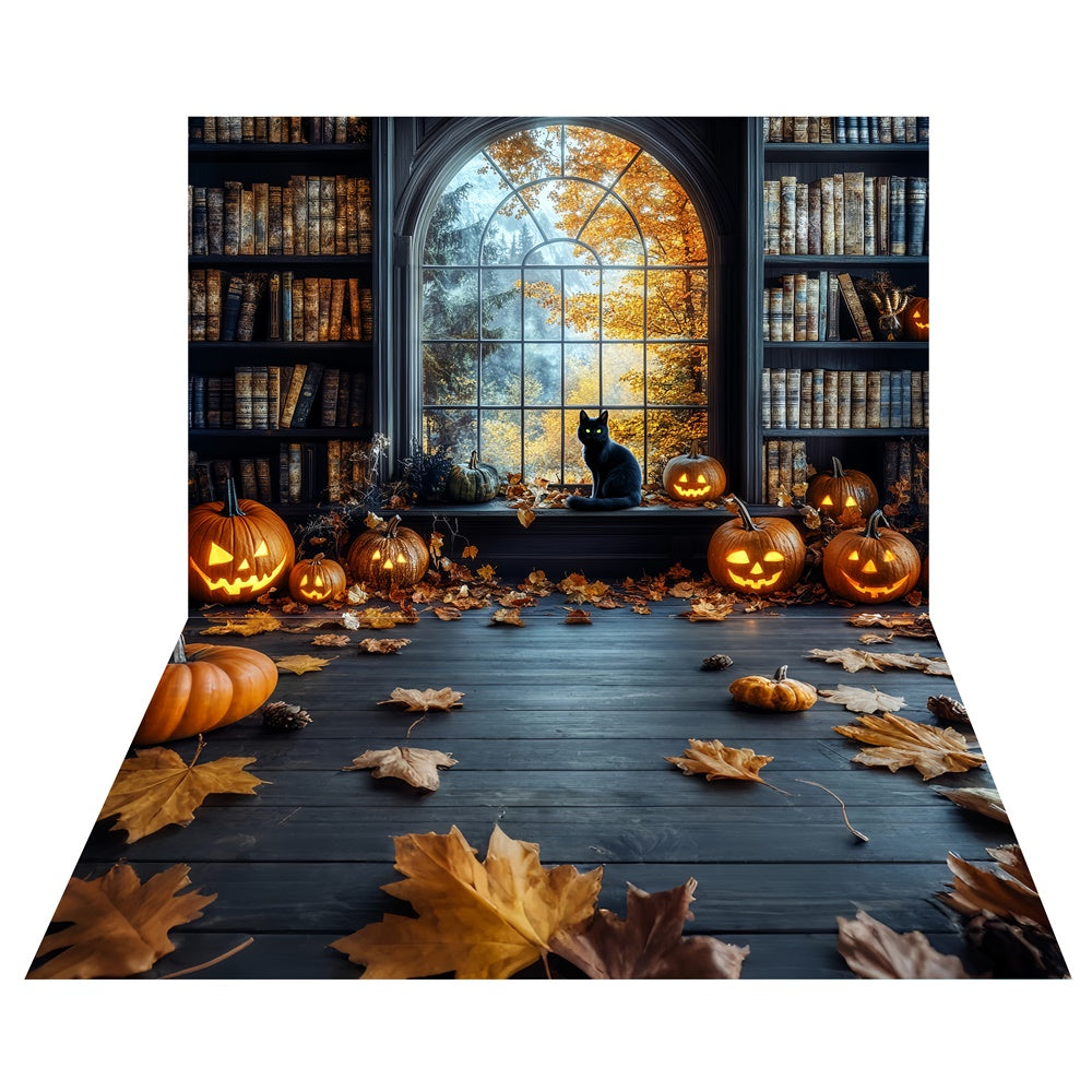 Spooky Library Window Backdrop+Fallen Leaves Floor Backdrop TWW6-52