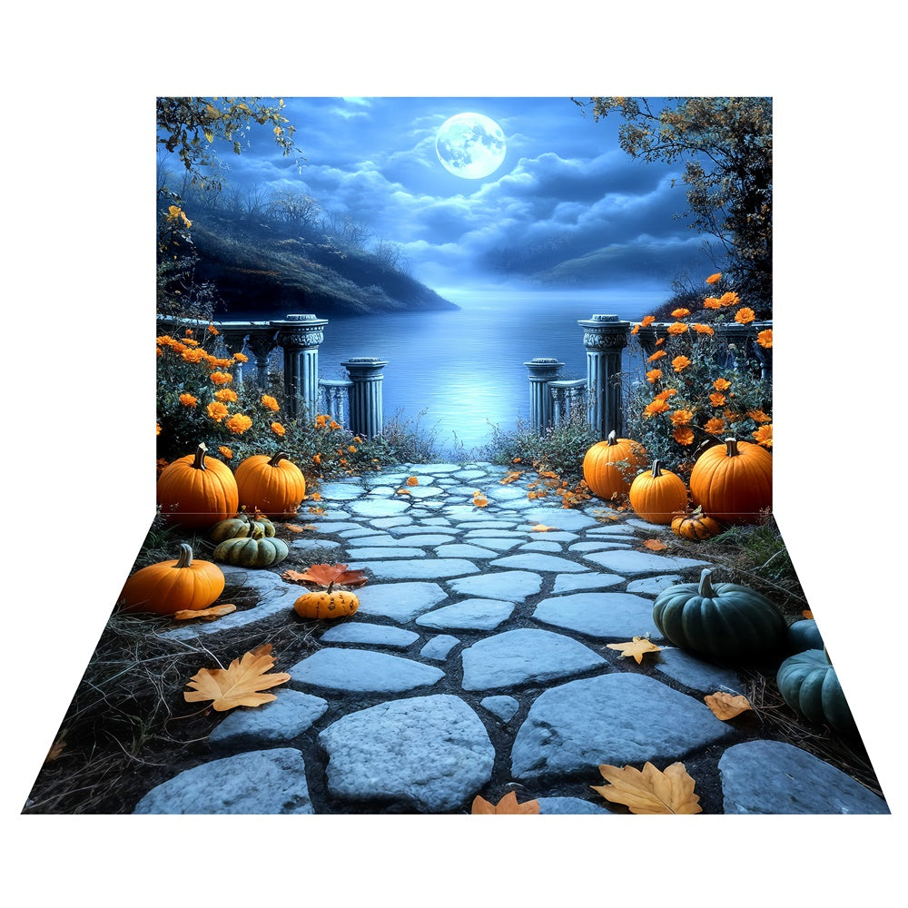 Haunted Lakeside Ruins Backdrop+Stone Path Floor Backdrop TWW6-54