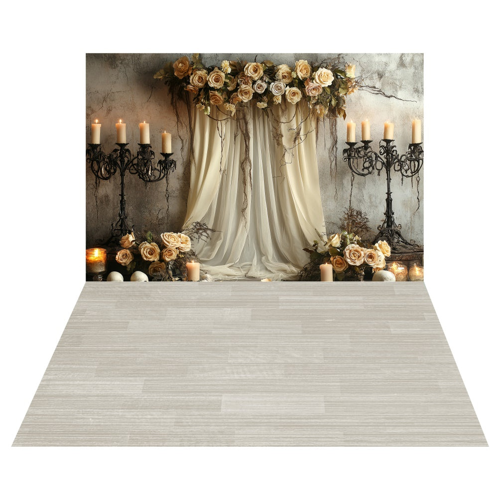 Gothic Candle Rose Backdrop+Pale Wood Floor Backdrop TWW6-56