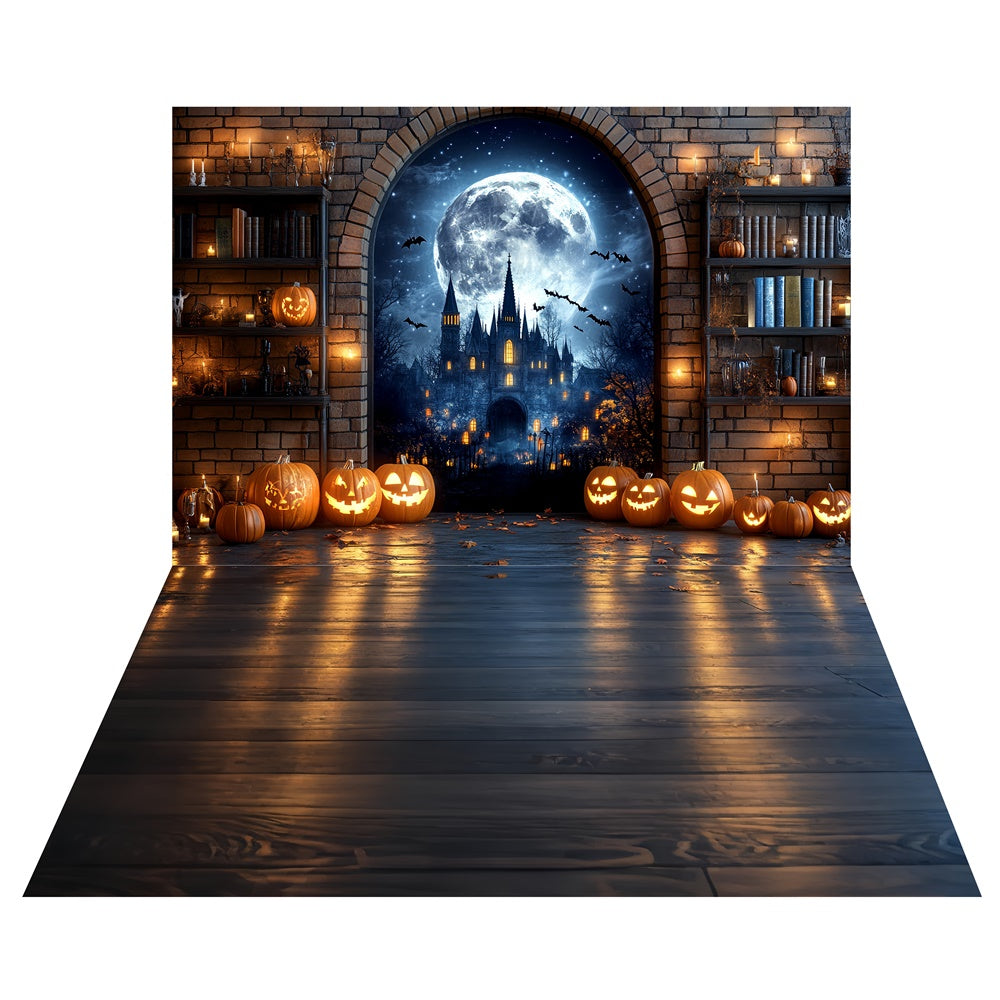Pumpkin Book Nook Backdrop+Candlelit Oak Floor Backdrop TWW6-58
