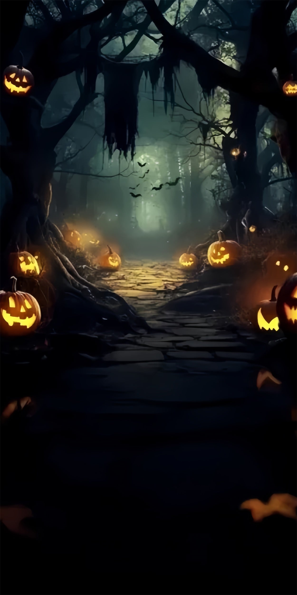 Halloween Photo Backdrop Midnight Pumpkin Path Sweep Backdrop TWW6-74