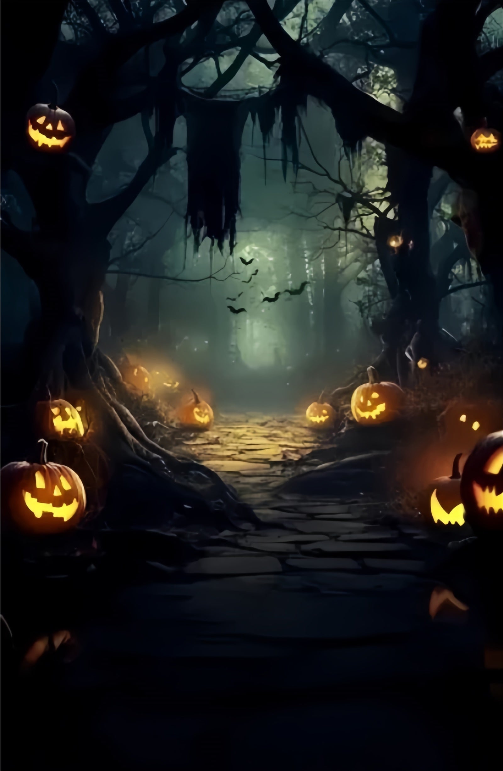 Halloween Photo Backdrop Midnight Pumpkin Path Sweep Backdrop TWW6-74