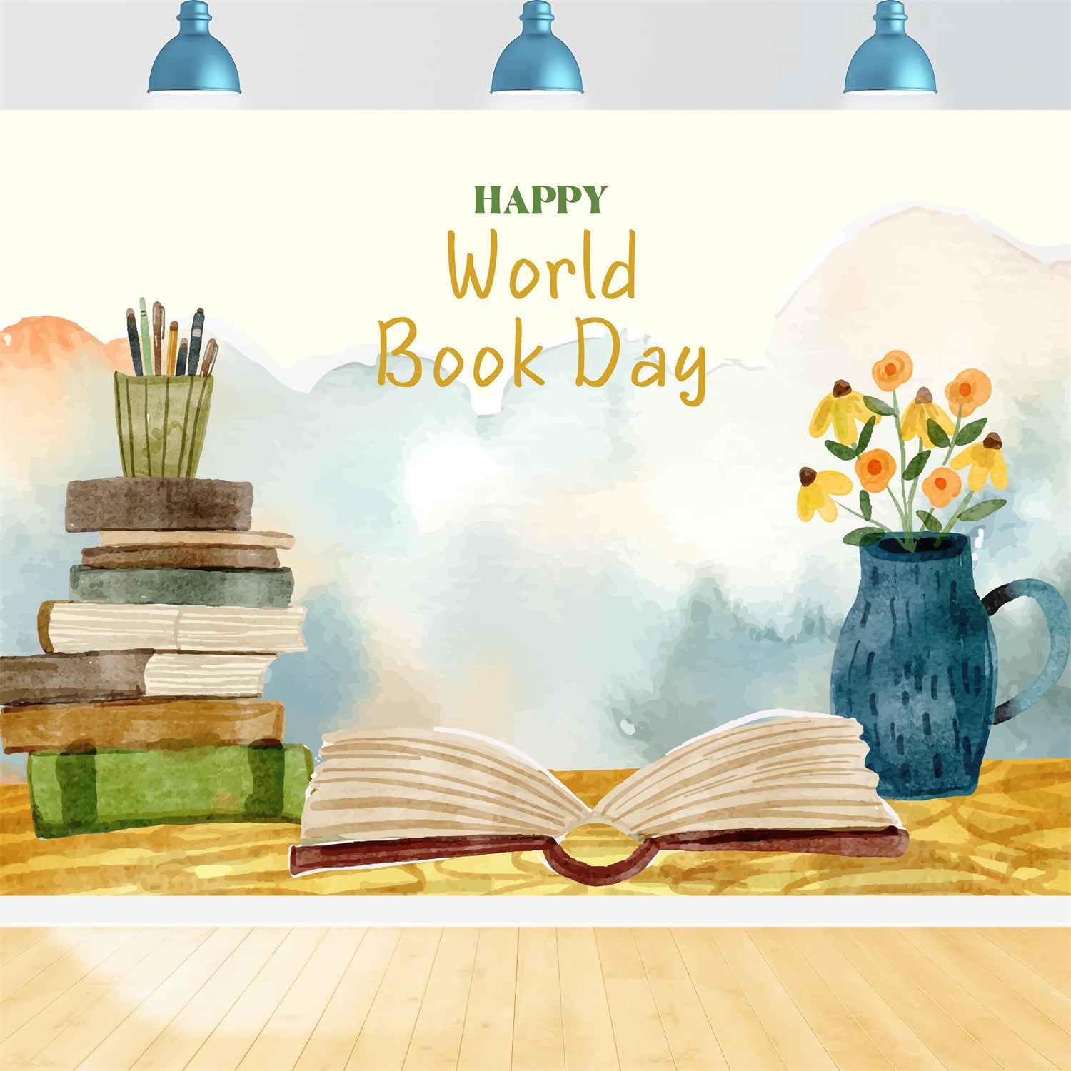 World Book Day Backdrop Watercolor Book Blossoms Backdrop XY2-65