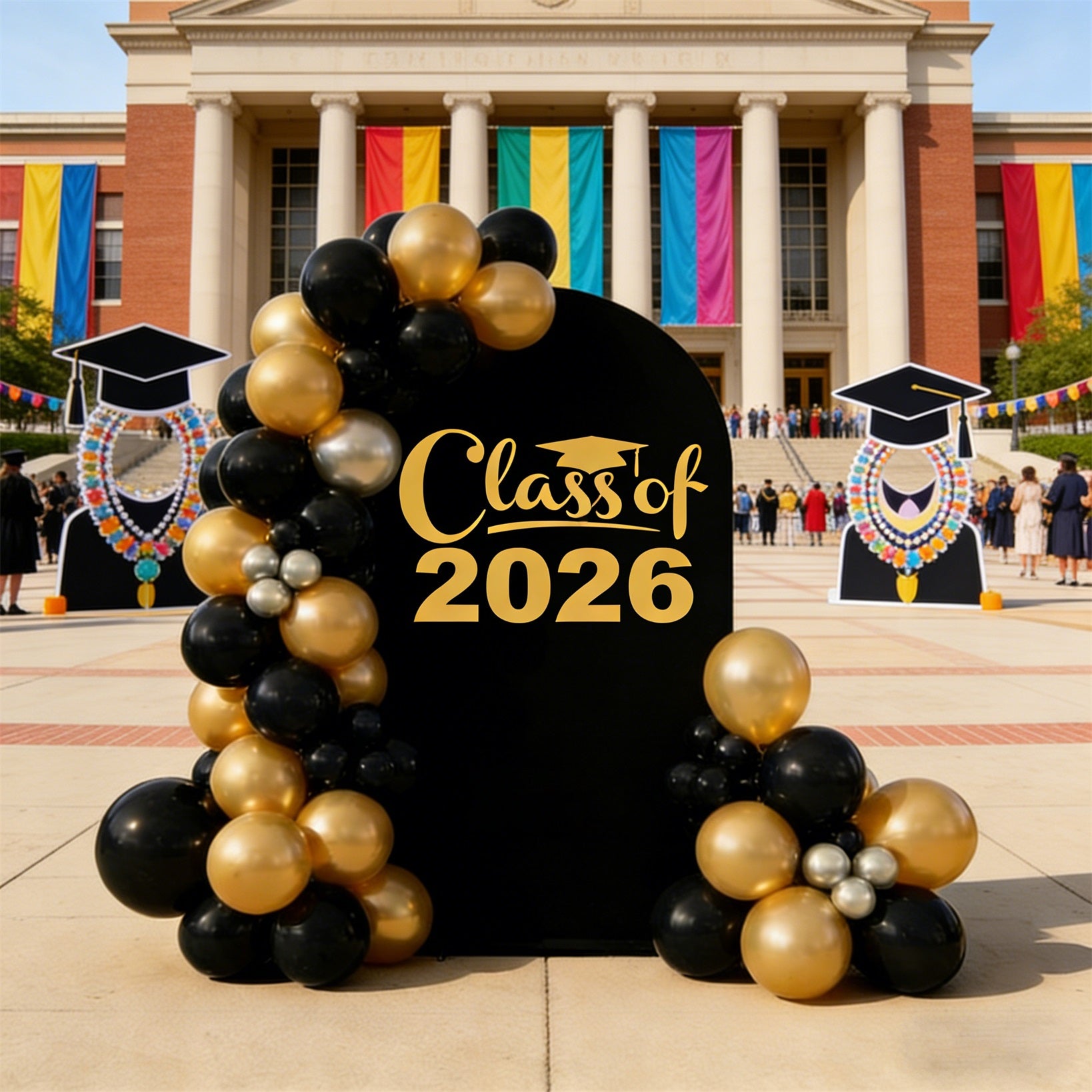 You Did It Graduation Arch Backdrop Black Gold Bold Cap Accent Congrats Grad Arch Backdrop ZTT64-10