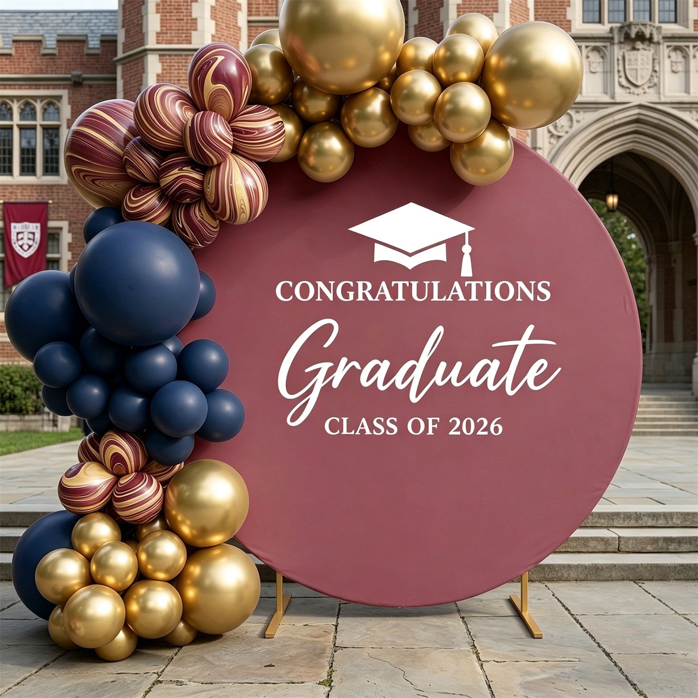Graduation Backdrop Mauve White Graduation Round Custom Graduation Backdrop ZTT64-23