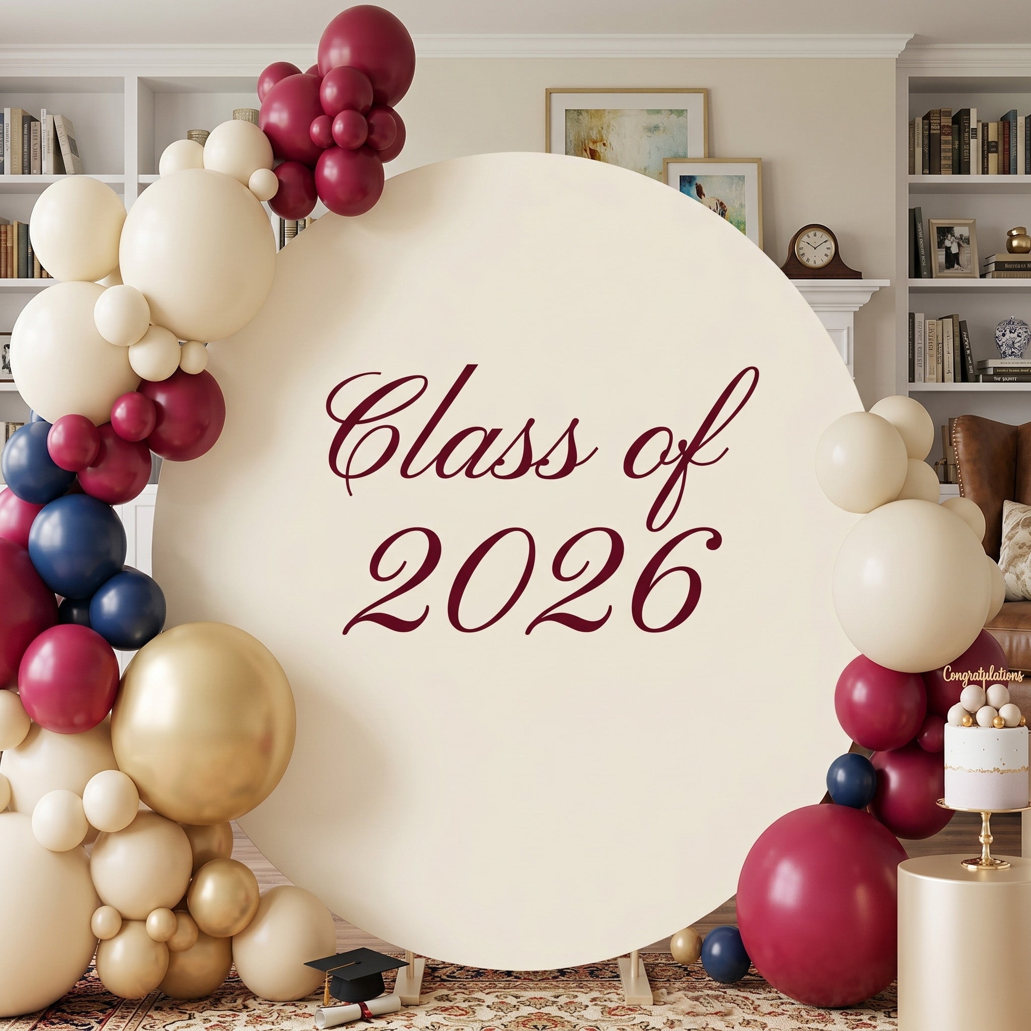 Graduation Round Backdrop Beige Maroon Class Personalized Graduation Round Backdrop ZTT64-24
