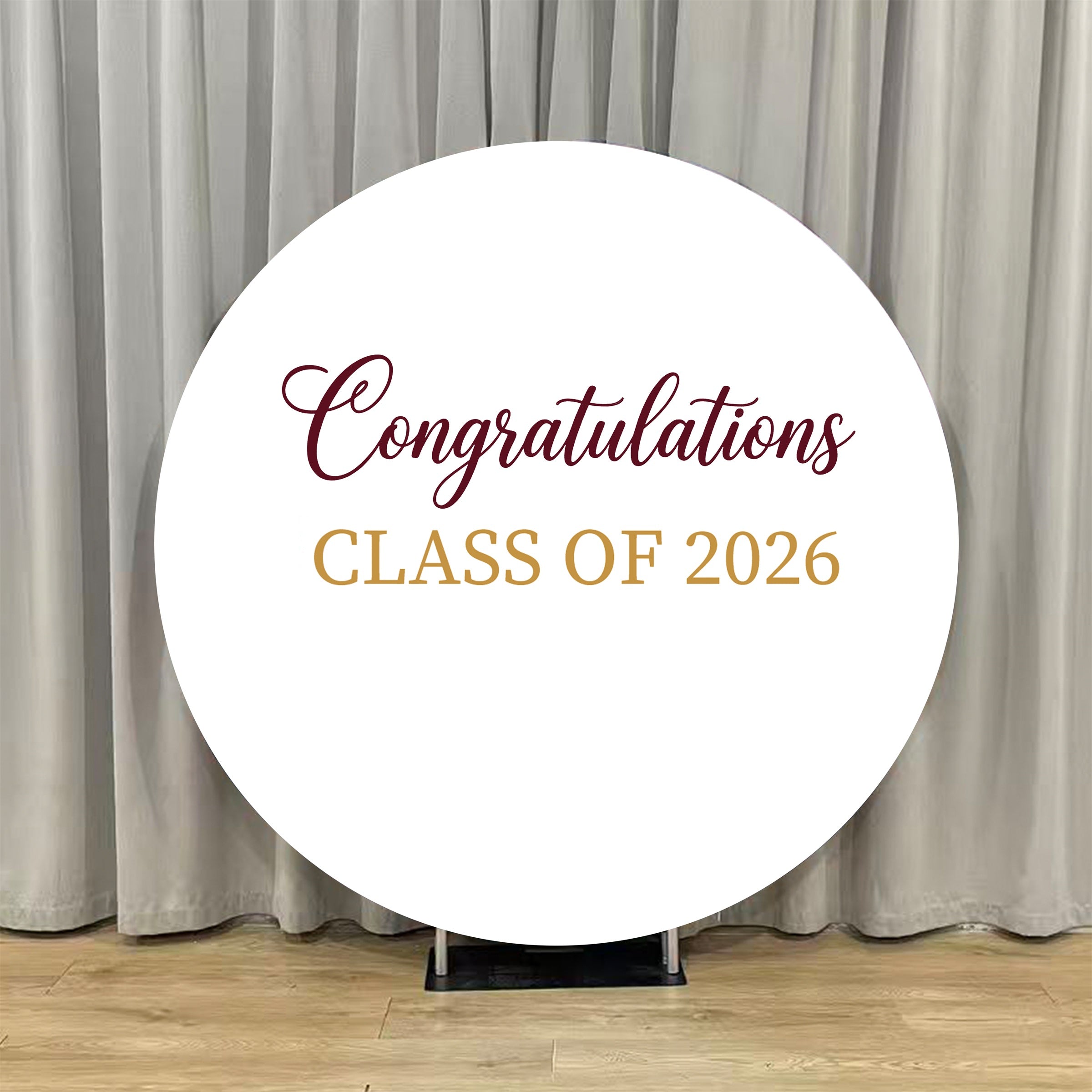 Graduation Round Backdrop Cover White Maroon Gold Grad Graduation Round Backdrop ZTT64-25