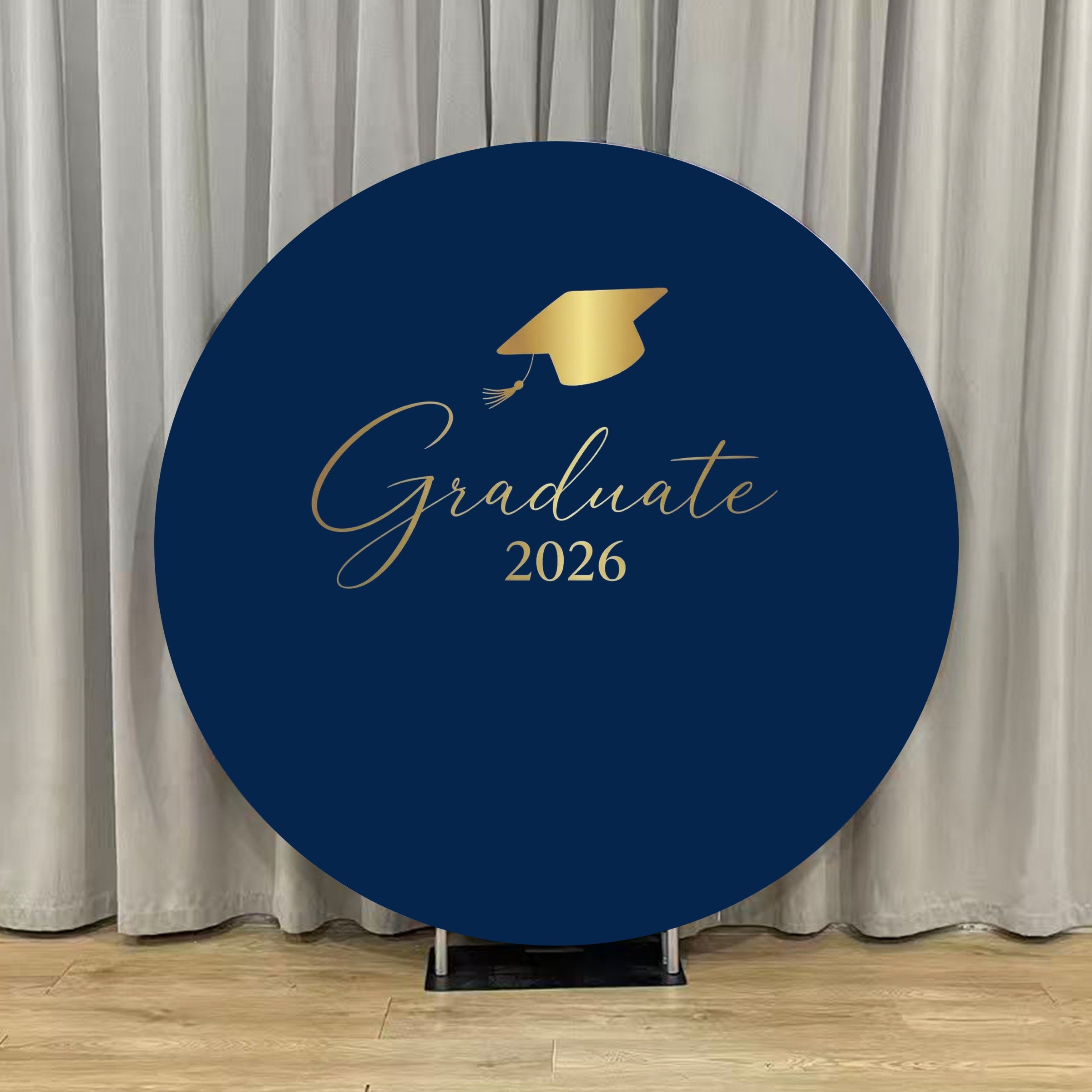 Personalized Graduation Round Backdrop Navy Gold Graduate Custom Graduation Round Backdrop ZTT64-26