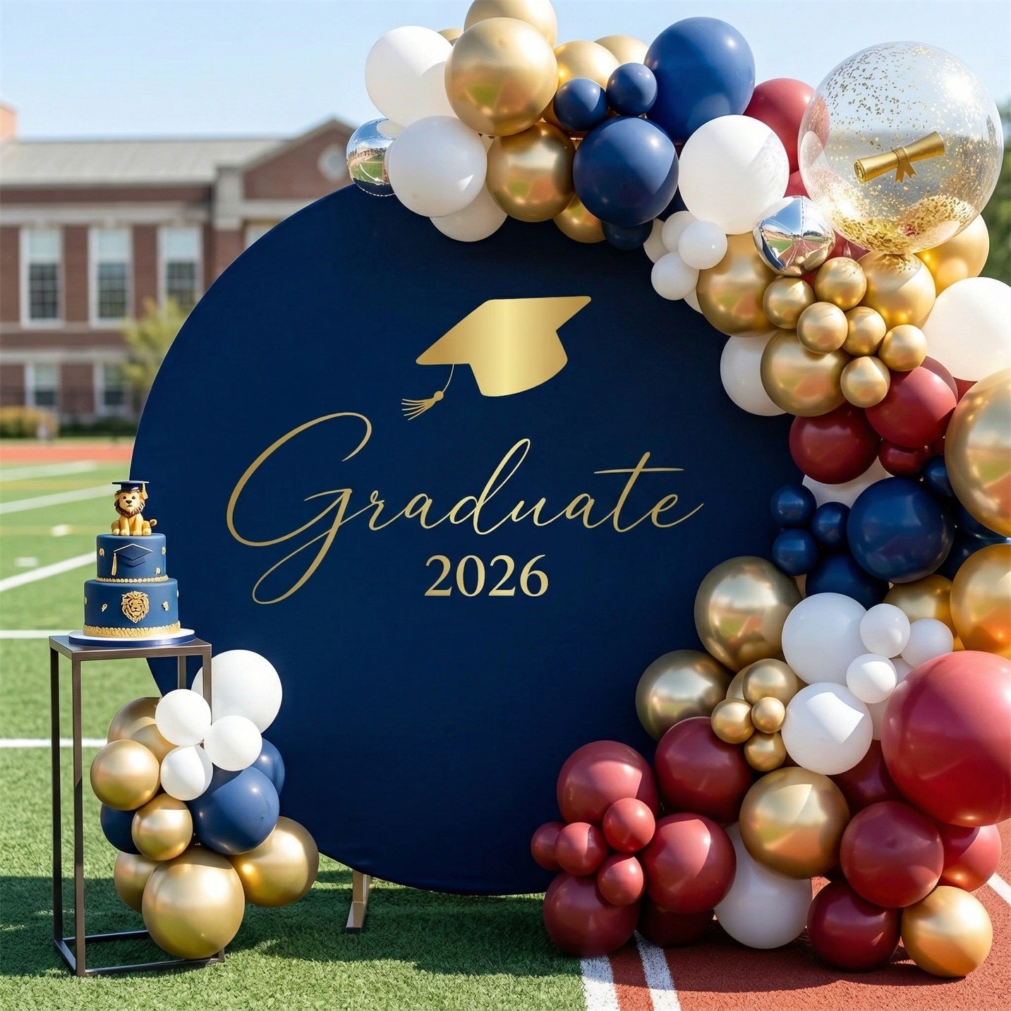 Personalized Graduation Round Backdrop Navy Gold Graduate Custom Graduation Round Backdrop ZTT64-26